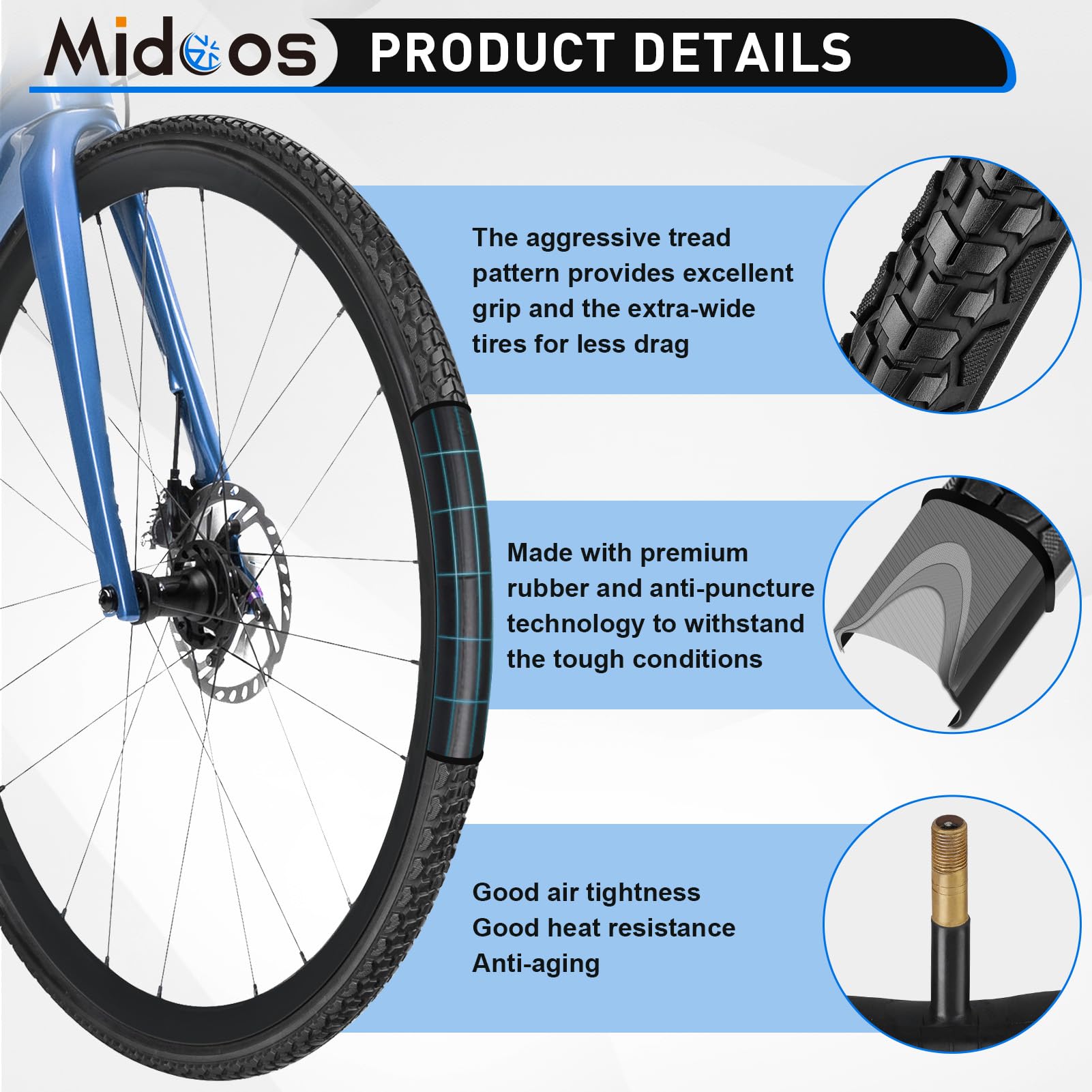 Amazon | Midcos 700C 自転車タイヤ 2パック 700x38c 自転車タイヤ