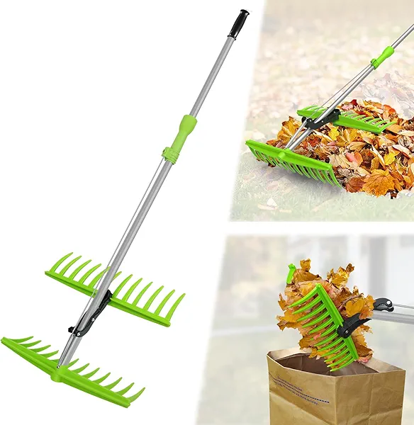 2-in-1 Leaf Grabber Rake, Back Saving Leaf Collector Tool with Long Handle, Efficient Leaf Picker Upper Grabber, Leaves Pickup Shovel for Lawns Yard Work Gardening