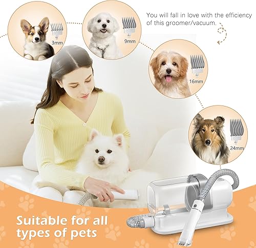 Miniatura 3 de Dog Grooming Vacuum, Pet Grooming Vacuum Kit 2.3L Suction 99% Pet Hair with 5 Tools for Dog Cat for Shedding Grooming, Low Noise (Grey & White)
