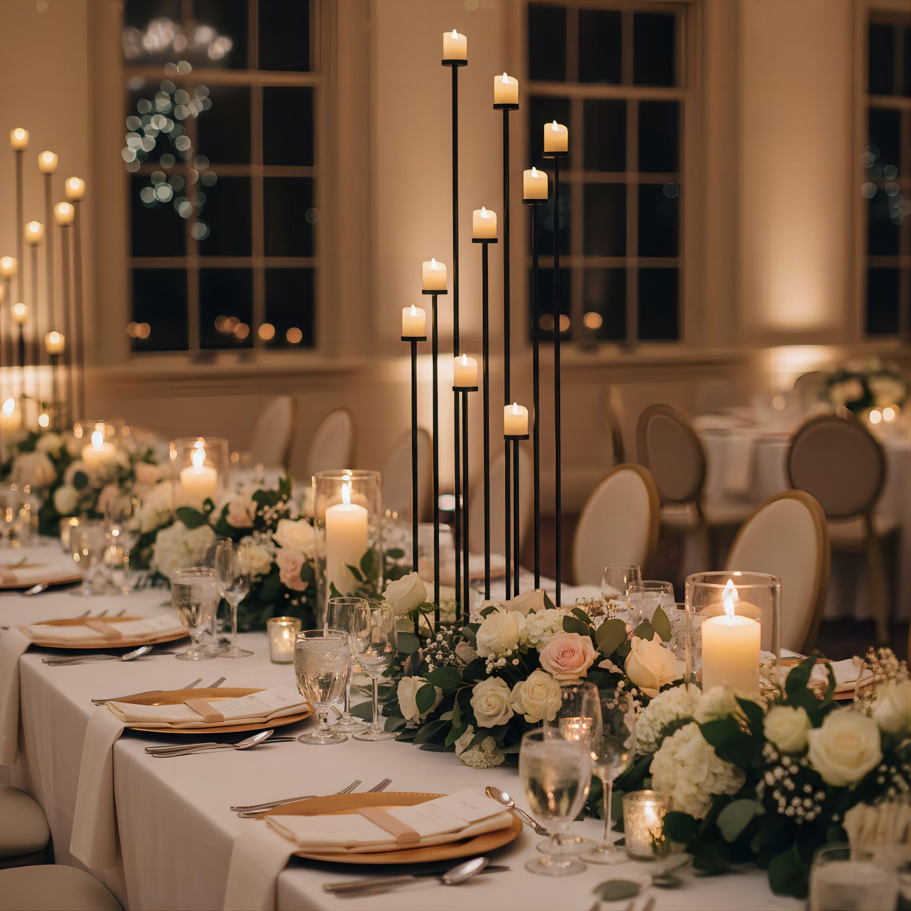 Candelabro da pavimento alto 9 bracci portacandele per centrotavola di nozze, 152,4 cm candeliere in metallo nero per pilastro candele Tealight per feste cerimonia corridoio ricezione