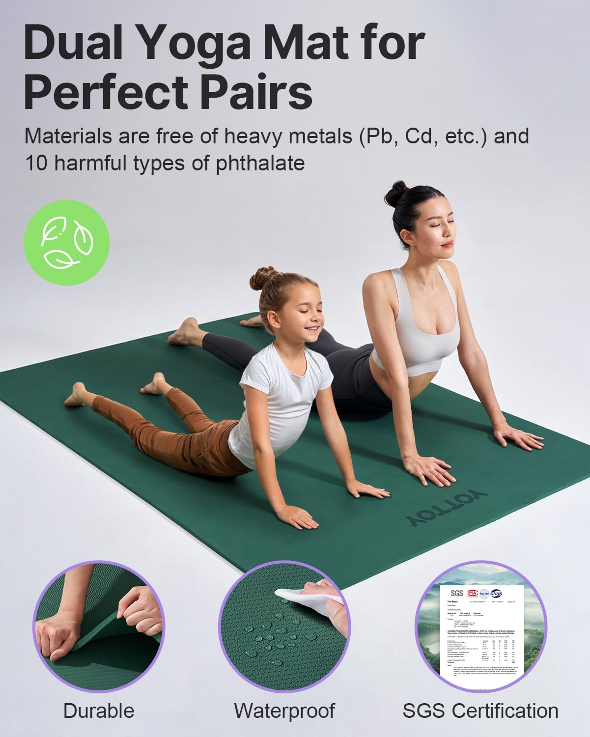 YOTTOY Tapete de yoga grande (75 x 52 x 1/2 pulgadas), tapete de ejercicio de TPE extra ancho, tapete de entrenamiento antideslizante para pilates, fitness, descalzo, estudio de gimnasio en casa con