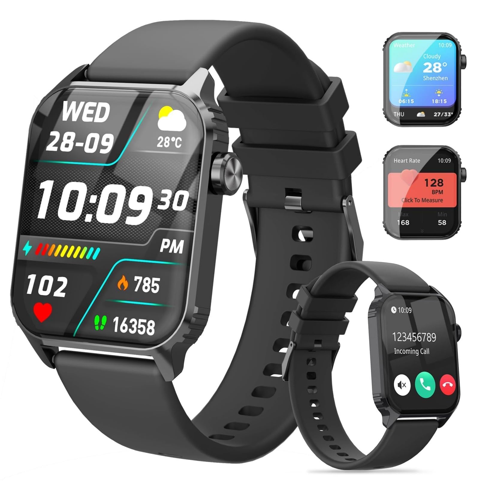 TRAUSI Smart Watches for Women Men, 1.83 inches HD Smartwatch with 120 Sports Modes, Heart Rate/Sleep Monitor, IP67 Waterproof, Bluetooth Call & Music Control for iPhone/Android (Glossy black)
