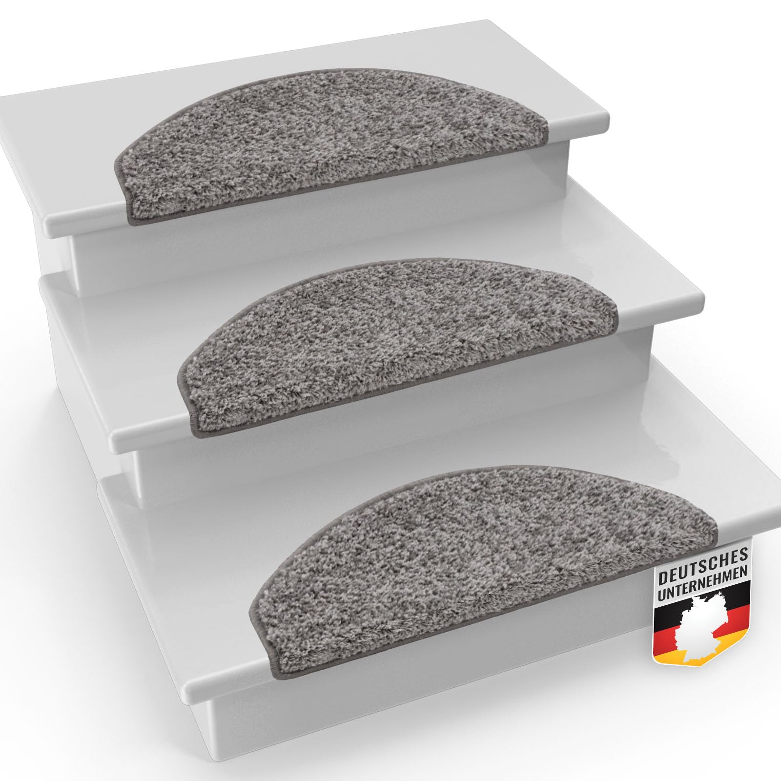 casa pura Stair Treads Deep Pile Carpet Stair Rug Mats, Fluffy Rug High Pile Stair Mats - Barcelona (Stair Treads Semi-circular - 1 pcs Pieces, Grey)