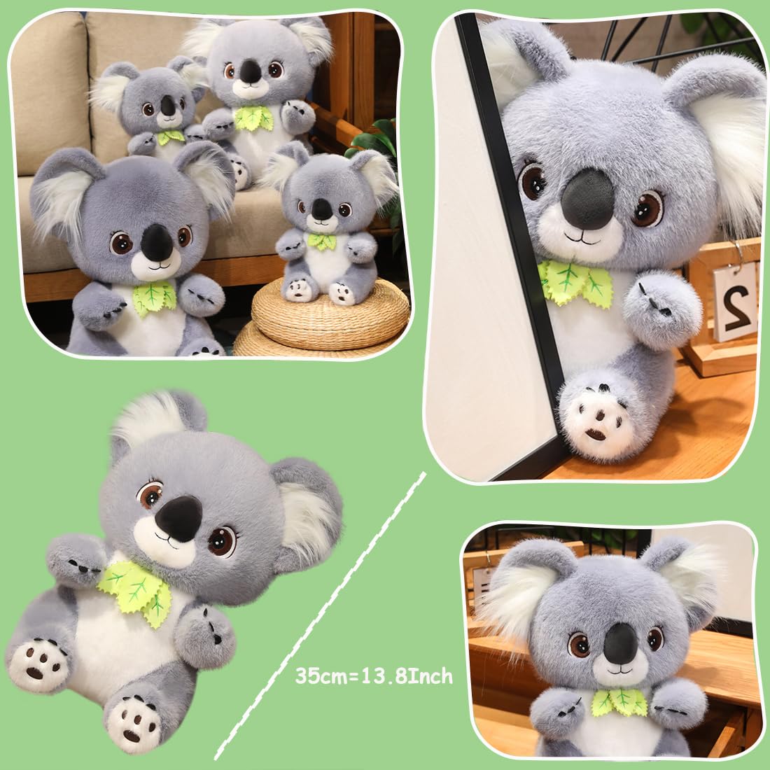ELAINREN Super Furry Koala Stuffed Realistic Wild Koala Animals Pillow Lifelike Gray Koala Plush Toy Soft Fluffy Koala Plushie Cute Dolls Gifts/13.8''