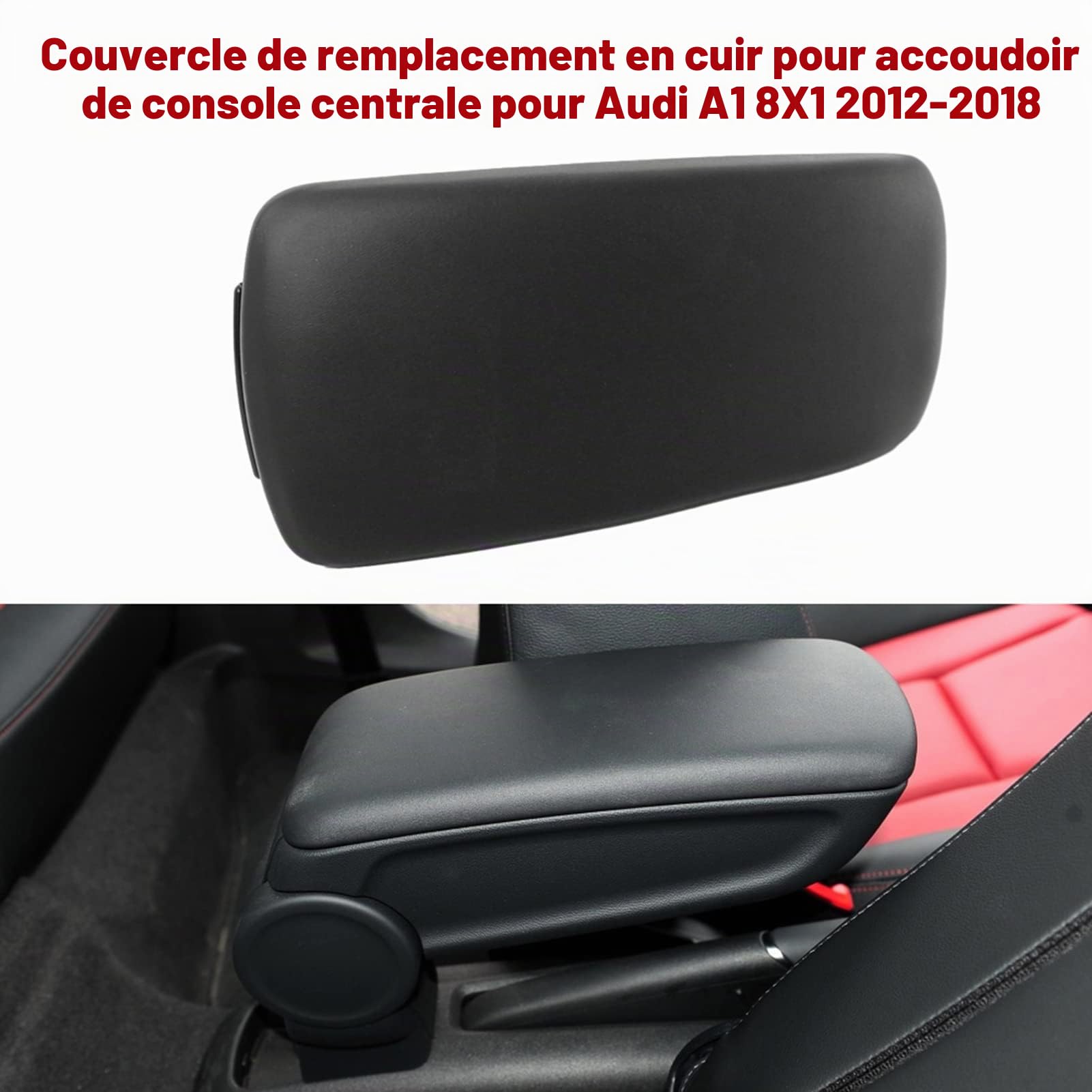 Housse d'accoudoir de console centrale, Housse de remplacement pour accoudoir central en cuir noir pour Aud A1 8X1 2012-2018
