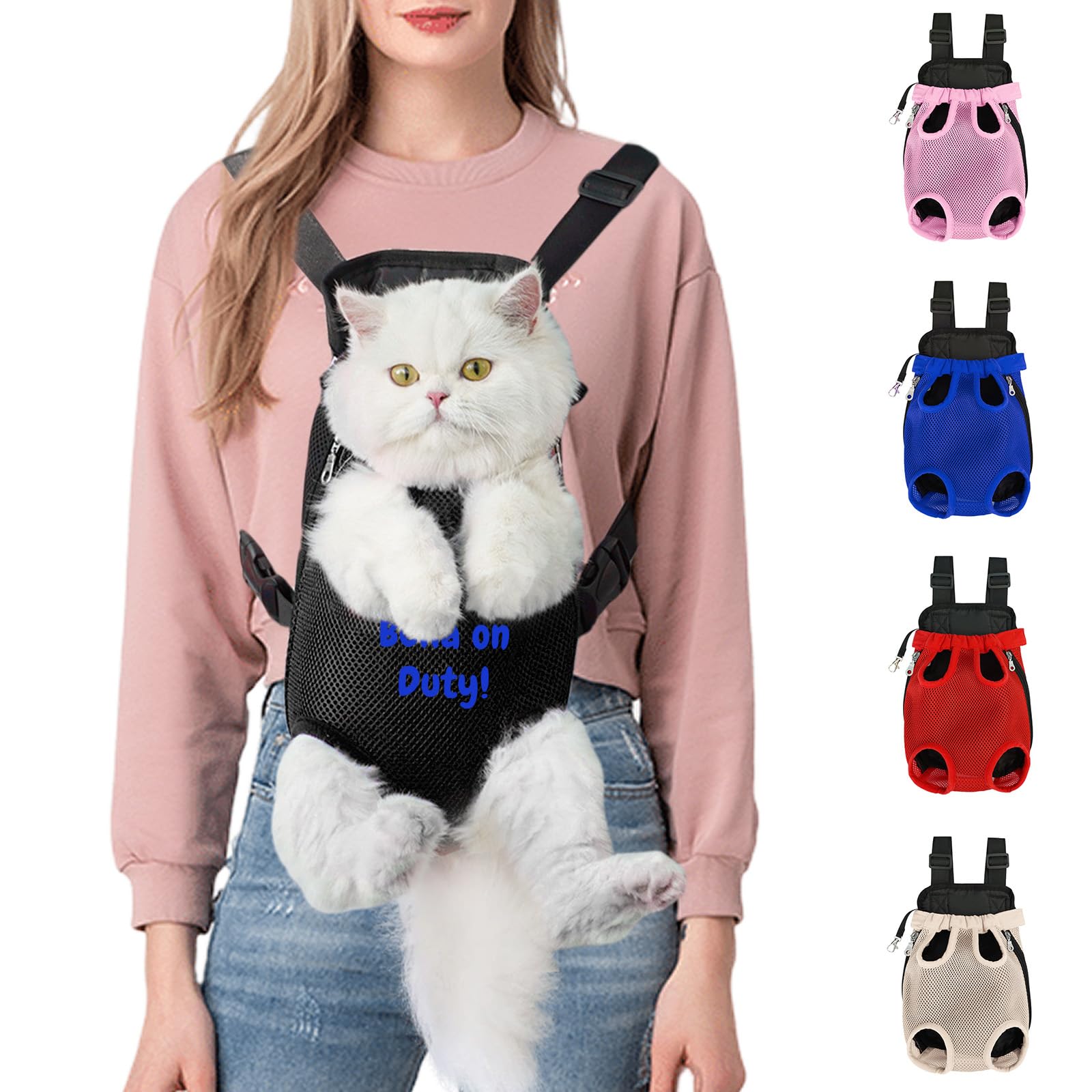 Personalized Dog Carrier Backpack with Name Embroidery, Adjustable Front-Facing Legs-Out Design, Custom Dog Carrier Bag with Breathable Tail Hole & Chest Support for Small/Medium Dogs (Black, L)