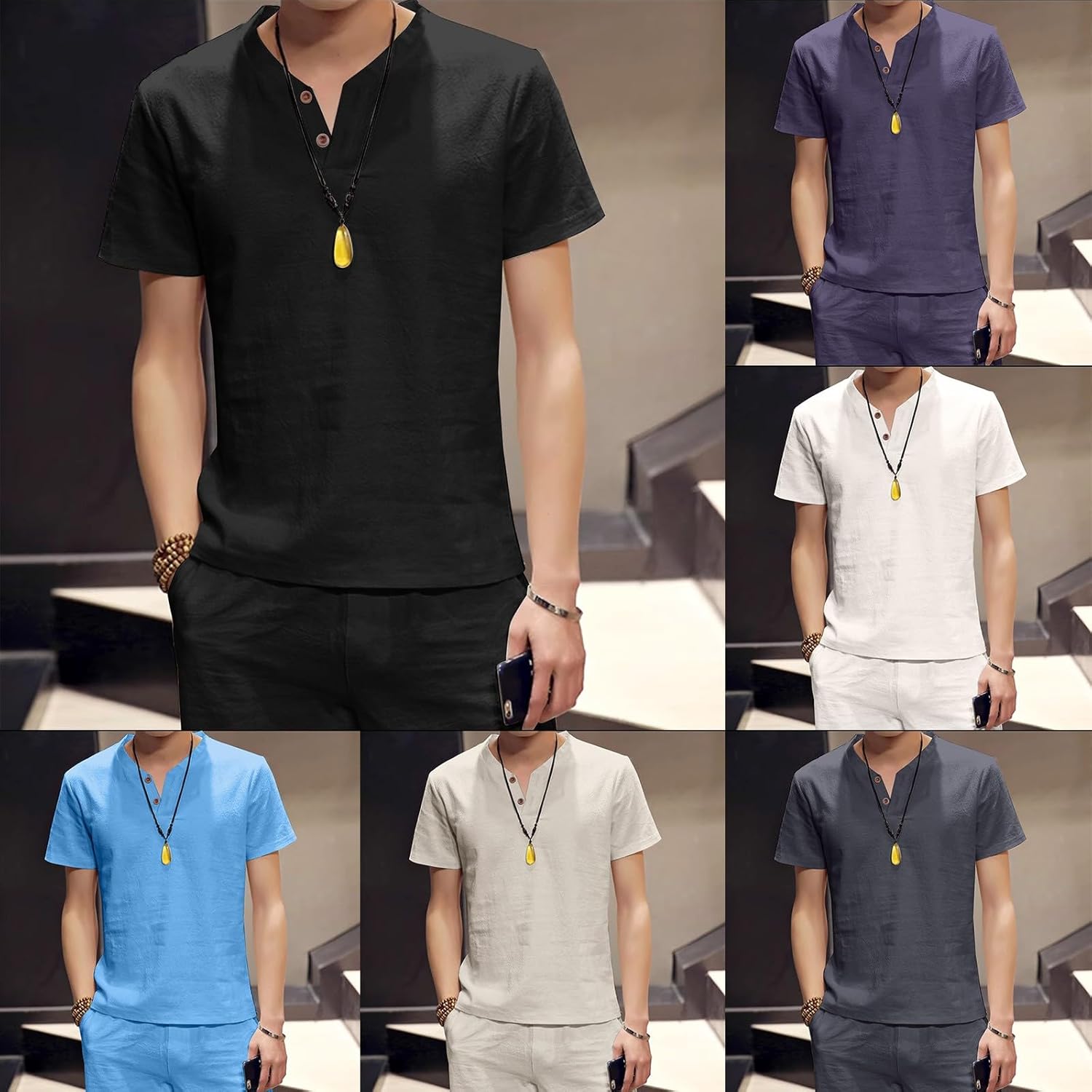 [Yammkia] シャツ メンズ 半袖 五分袖 ゆったり 夏服 吸汗速乾 トップス 無地 ワイシャツ 柔らかい カジュアルシャツ