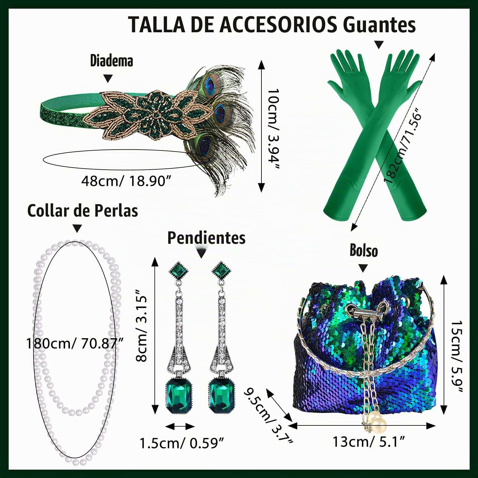 PLULON Vestido de cóctel Gatsby con Lentejuelas de los años 20, Vestido de cóctel Sexy con Cuello en V y Accesorios de los años 20 (Verde)