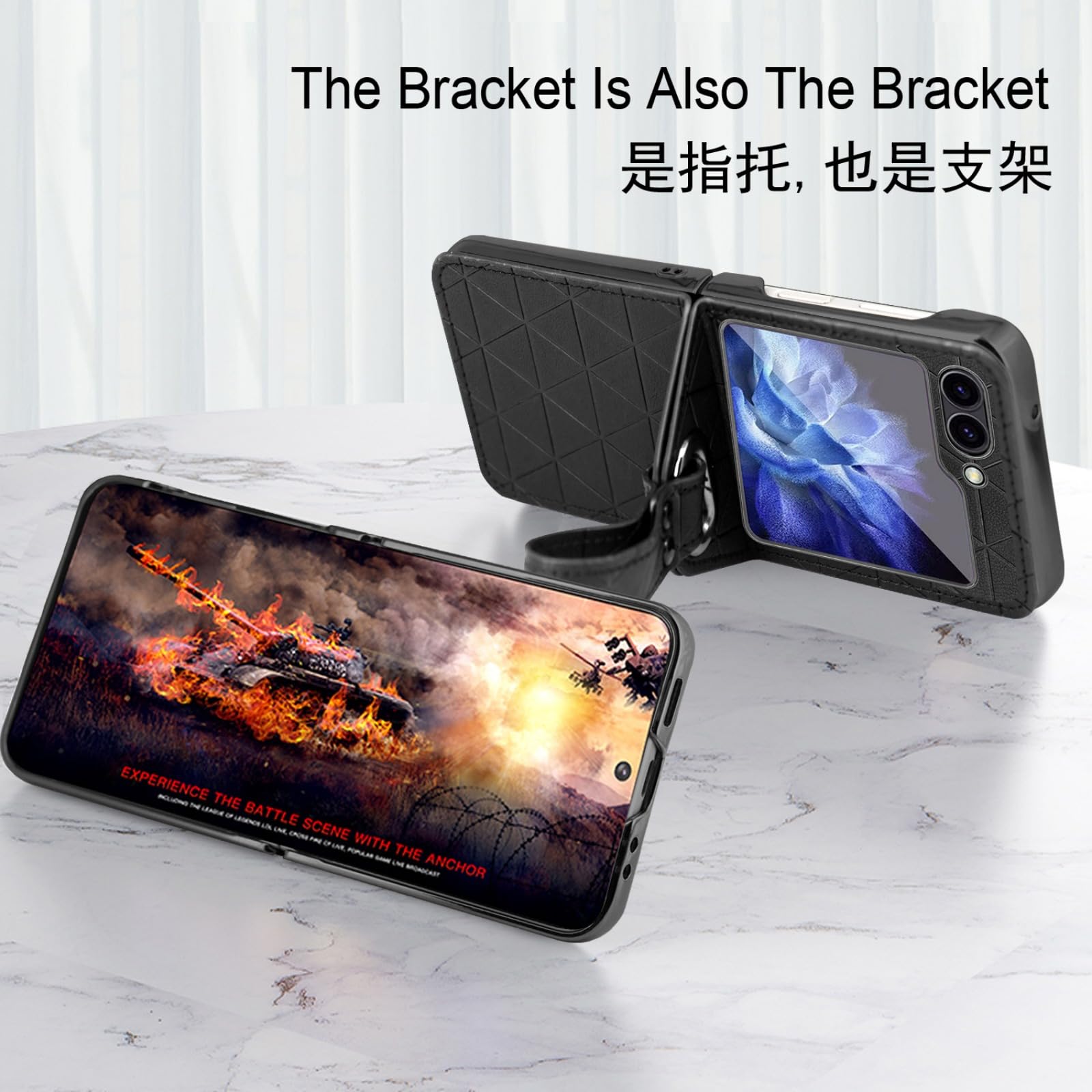 Amazon.co.jp: Galaxy Z Flip 6用ケース、耐衝撃性の高級レザーFlip 6