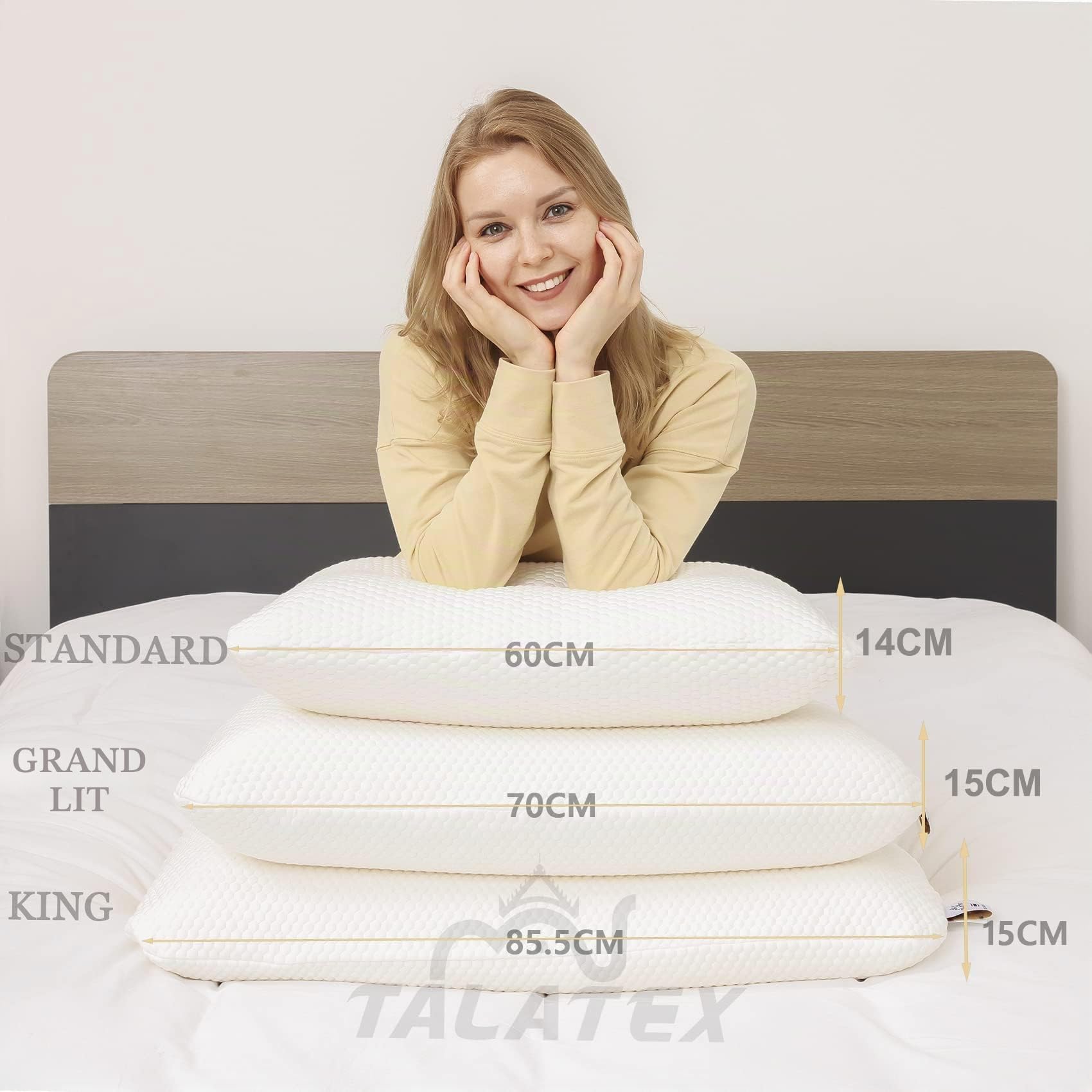 Talatex Purefusion Talalay Oreiller Dunlop en latex, aide à soulager la pression, sans mousse à mémoire de forme, cadeau parfait avec housse amovible en Tencel (doux, standard (60 x 40 x 11 cm)