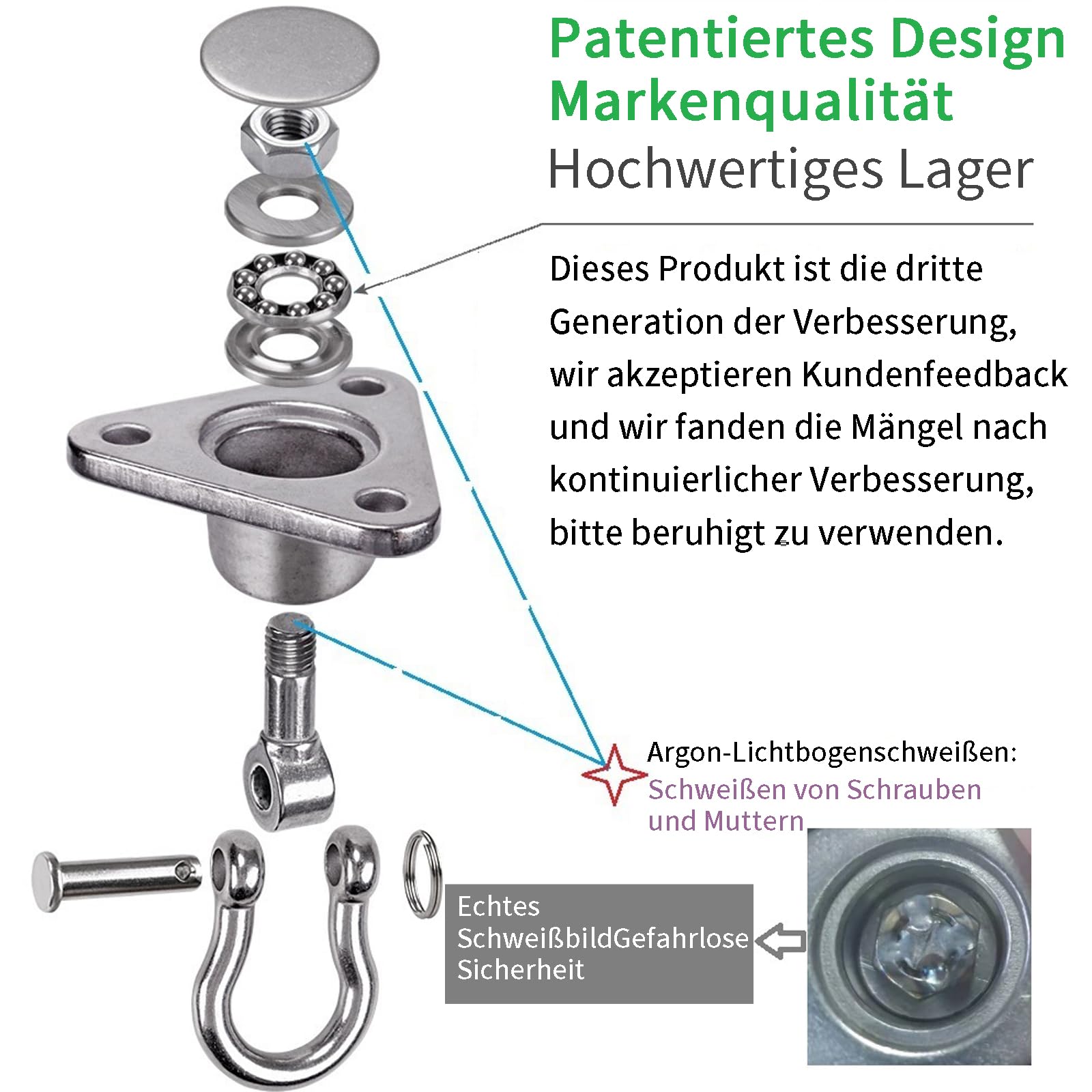 Edelstahl Deckenhaken Schwerlast, 360°Drehbar Schaukelhaken mit Lager, 680KG Kapazität Deckenhalterung Deckenhaken Holzbalken hängematte Befestigung für hängesessel, Schaukeln,Yogatuch, Boxsack