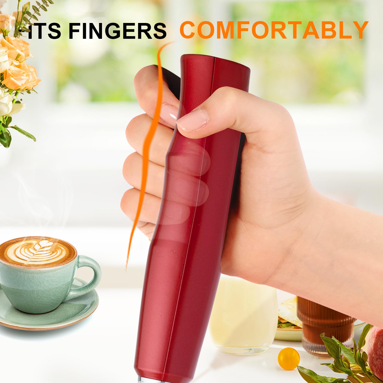 YUSWKO Red Milk Mousseur à lait portatif avec 3 têtes, fouet à café mélangeur en mousse avec 3 vitesses rechargeable par USB, mini mousseur manuel électrique pour latte, cappuccino, chocolat chaud