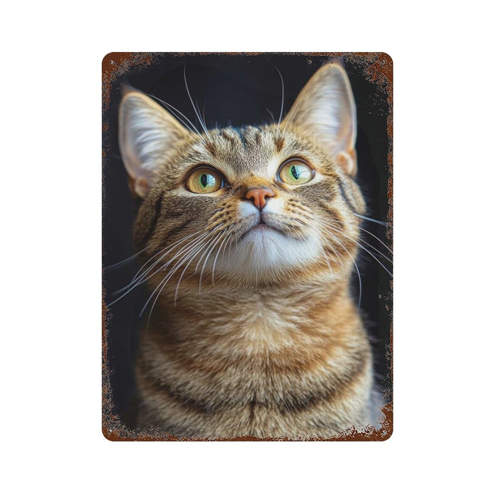 Curious Tabby Cat Vintage Rust Metal Sign 15.7"x11.8", Classic Wall Plaque for Basement, Hobby Room And Garage Decor