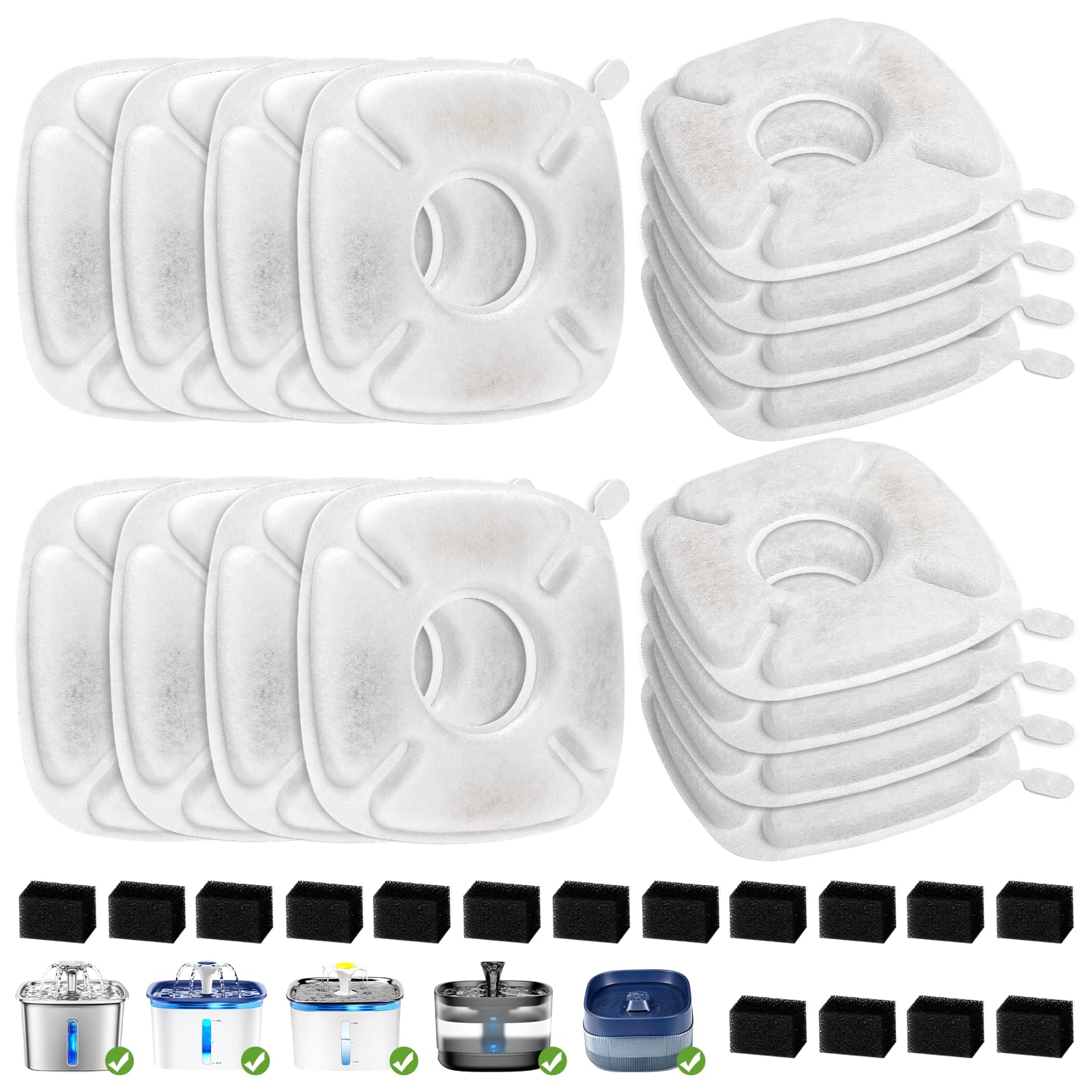 Paquete de 16 filtros de repuesto y 16 esponjas de prefiltro de repuesto para Veken 104 oz/2.8 L Bellflower fuente de agua para gatos dispensador de agua para perros
