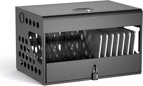 16-Device Charging Station for Chromebooks - Locking Charging Cabinet with Cable Management, Charger Storage, and Lock Included - Fits 14 Screensize and 1.2 Thick Tablets Black