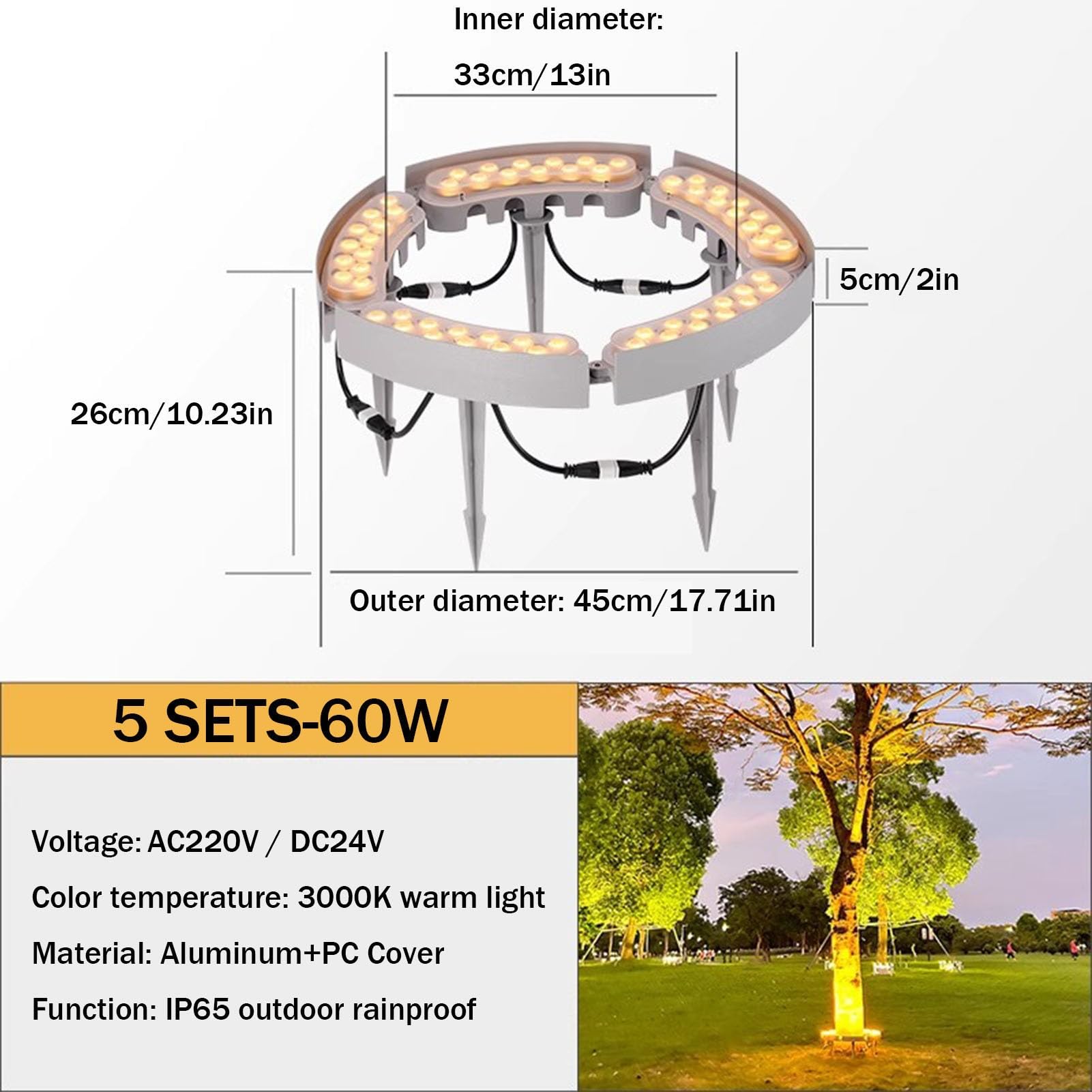 Luce per albero ad anello DC24V12W, faretto per esterni