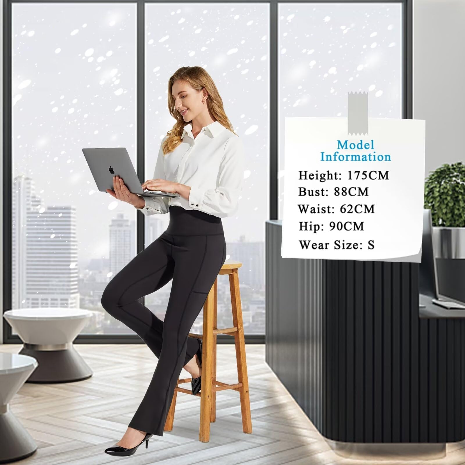 BAYGE Pantaloni Termici Bootcut Donna Invernali A Vita Alta Foderati in Pile Impermeabili Opaque Controllo della Pancia Slim Fit Leggings Pantaloni Sportivi a Zampa con Tasche