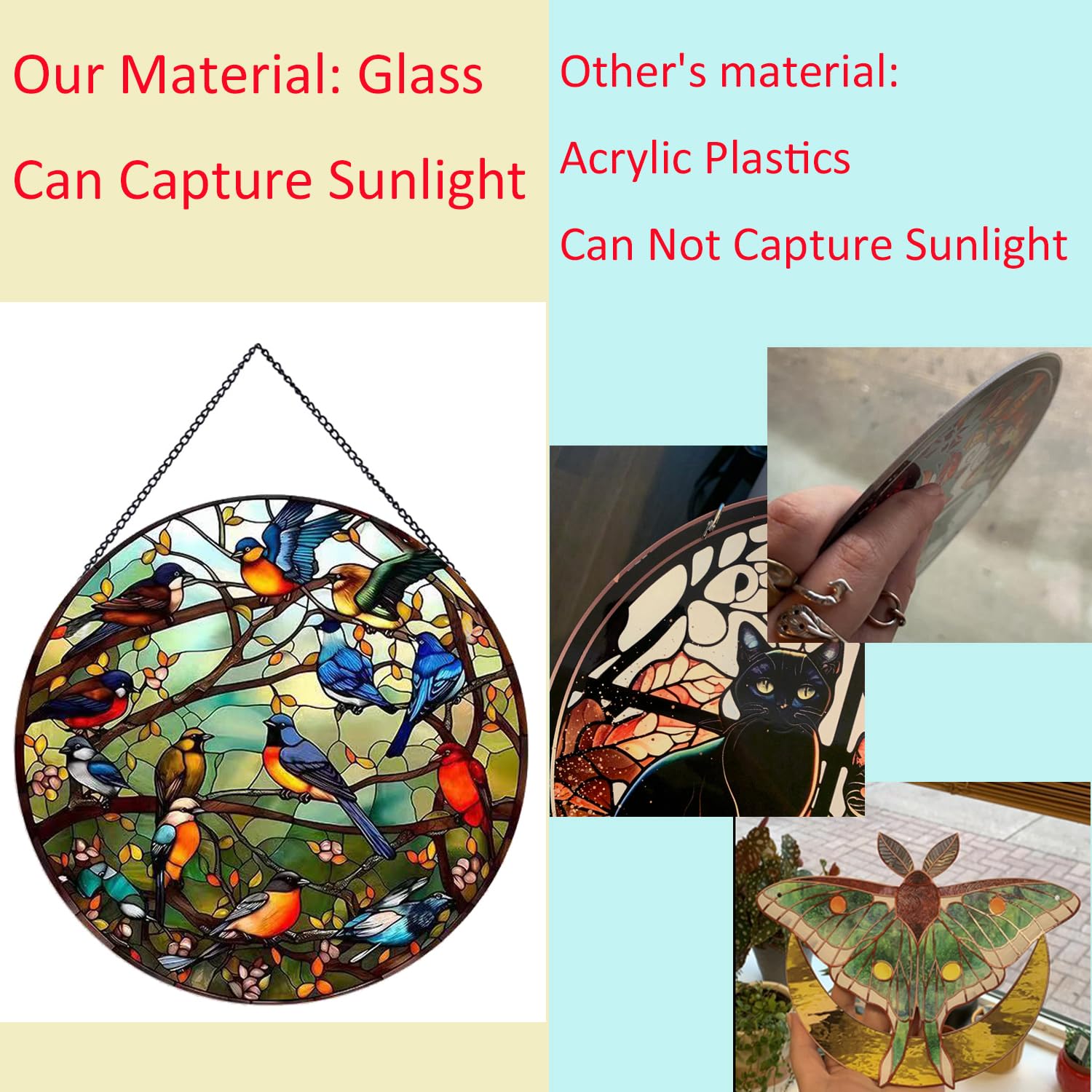 Sonnenfänger Mit Delfin-Muster – Buntglas, 20x20 Cm, Für Fenster & Garten