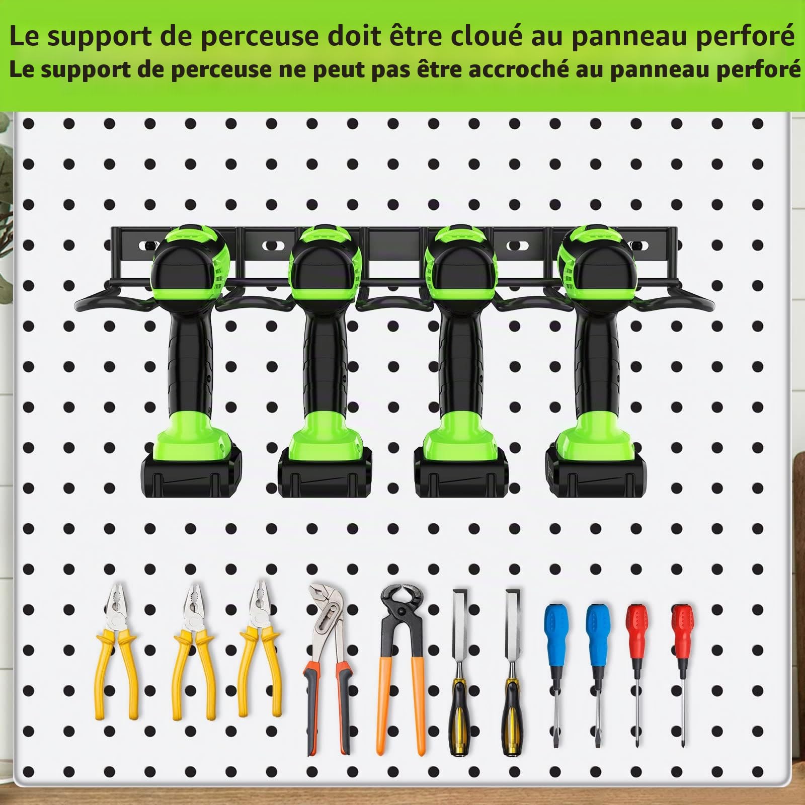 ENONCI Lot de 2 organiseurs muraux pour outils électriques, support mural épais et robuste pour perceuse de garage, panneau perforé, 37,8 x 17,3 x 4,3 cm, cadeaux pour papa, mari