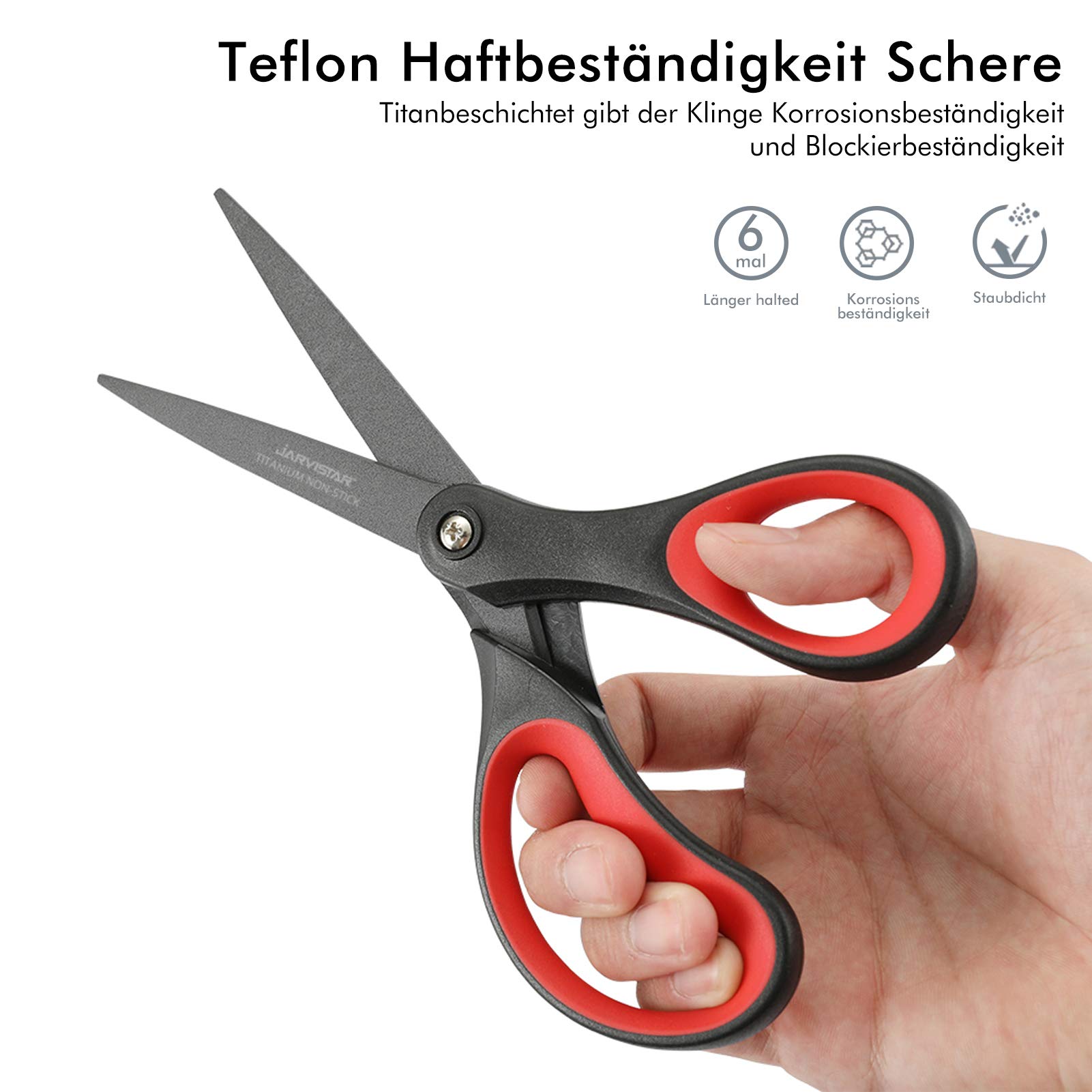 JARVISTAR Forbici Multifunzione, Forbici da ufficio, Lame Rivestita in Titanio Super Affilate, Impugnatura Morbida e Confortevole, Forbici Set, 21 cm, 2 pezzi (Rosso/Nero)