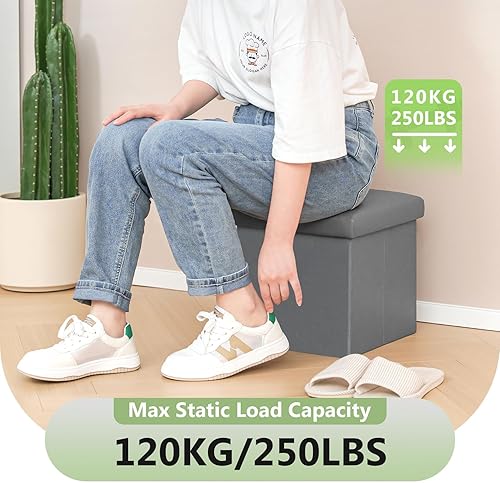 Miniatura 14 de B FSOBEIIALEO - Otomano plegable de piel sintética con almacenamiento Gris,Negro -,Negro 16.5"x12.6"x12.6",Azul,Marrón,Gris