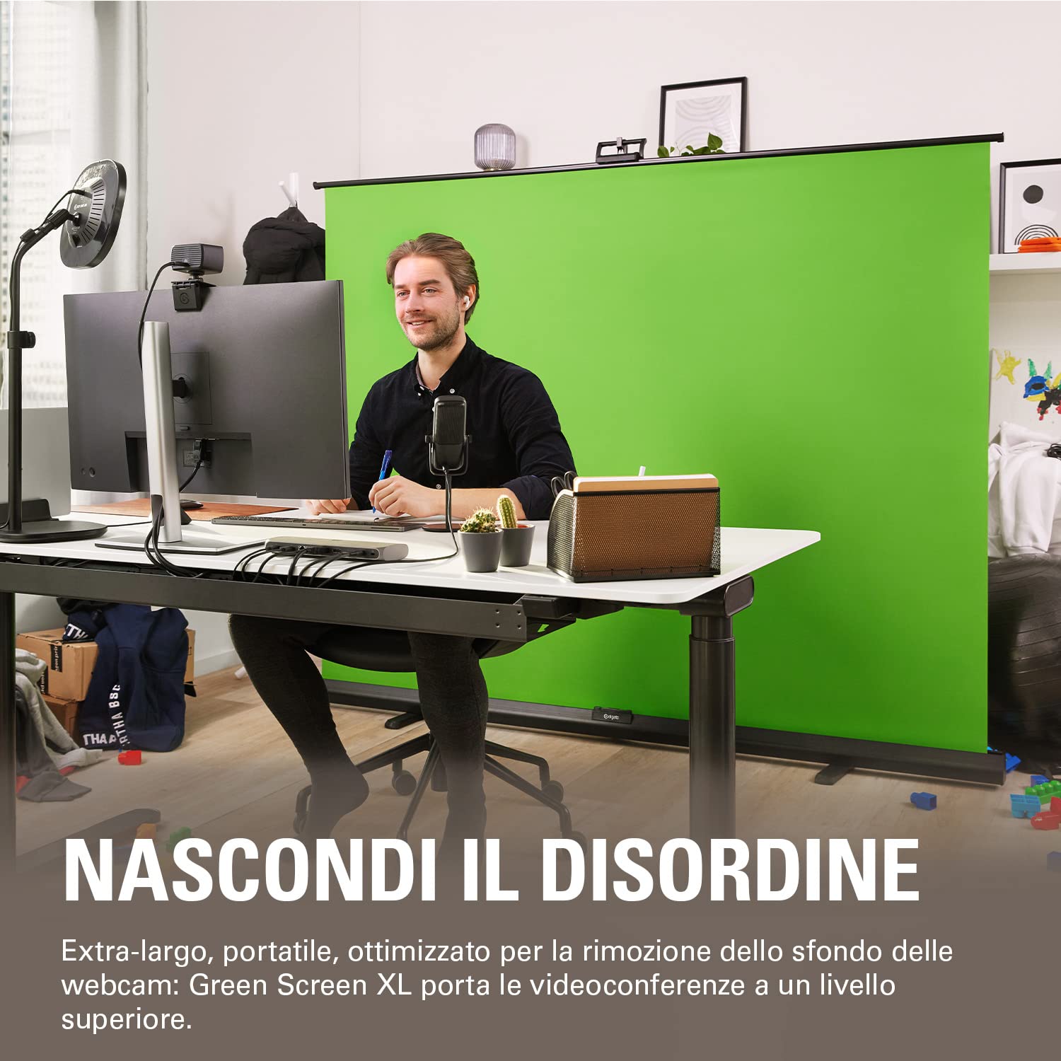 Elgato Green Screen XL - 2x1.82m pannello chroma key retrattile per streaming, videoconferenze, su Instagram, TikTok, Zoom, Teams, OBS