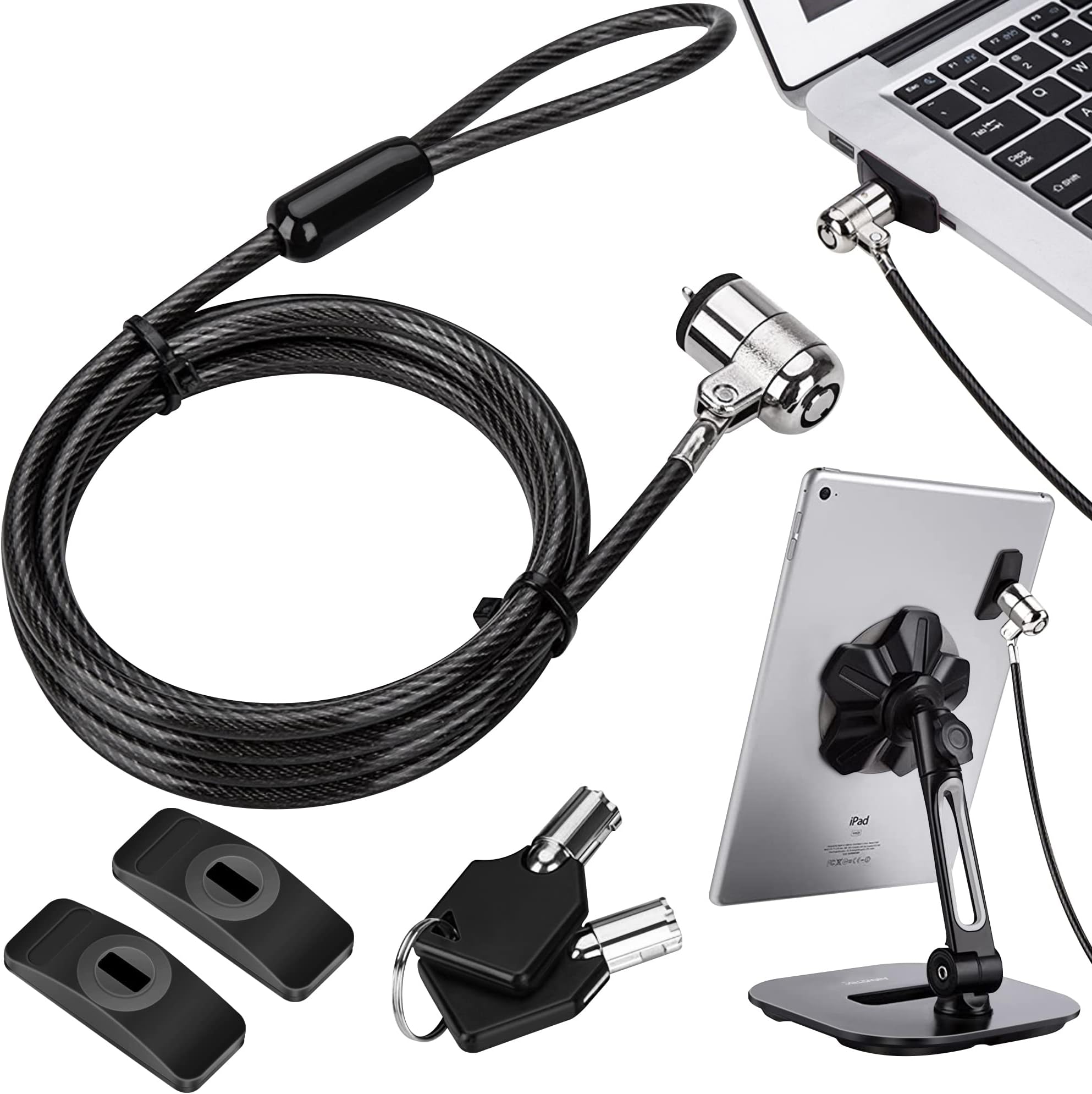 AboveTEK Laptop Lock, Tablet Lock Security Cable, 2 Keys Sturdy Steel iPad Locking Kit w/Adhesive Anchors, Anti Theft Hardware Protection for iPhone Mobile Notebook Computer Monitor MacBook Laptop