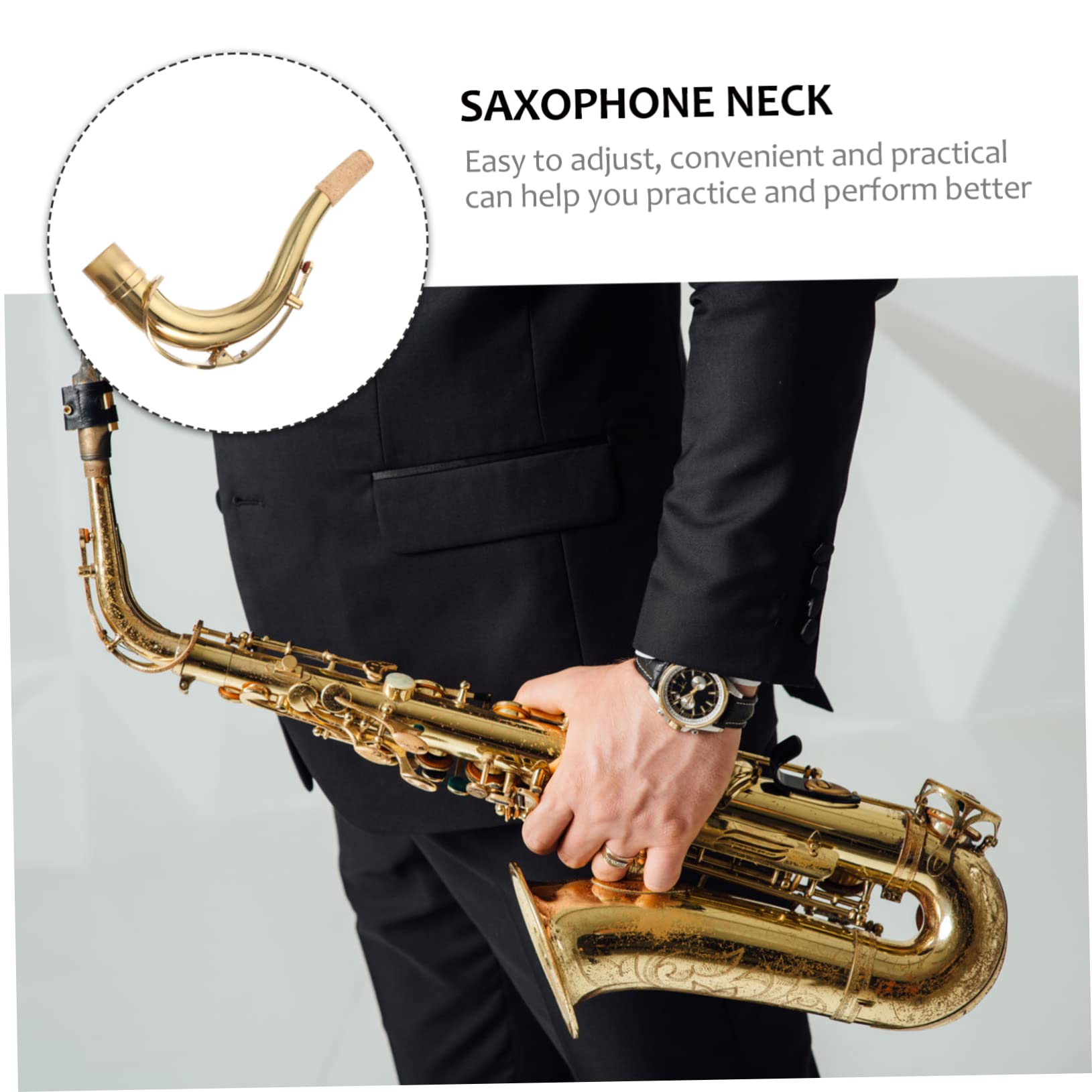 Collo Curvo per Sassofono 1 Pezzo in Ottone Oro, Ricambio | Tubo di Cambio Suono, Accessorio per Strumenti Musicali, Regolazione Pratica per Professionisti e Amatori