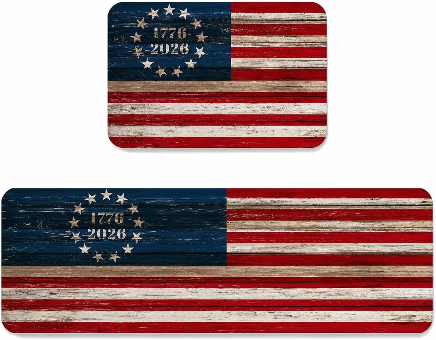 Prime Leader Independence Day Kitchen Mat Set 2 Pieces American Flag Patriotic Red Blue Stripe Star Non Slip Kitchen Rugs Washable Runner Rug Mats for Sink Laundry (19.7" x 31.5"+19.7" x 63")
