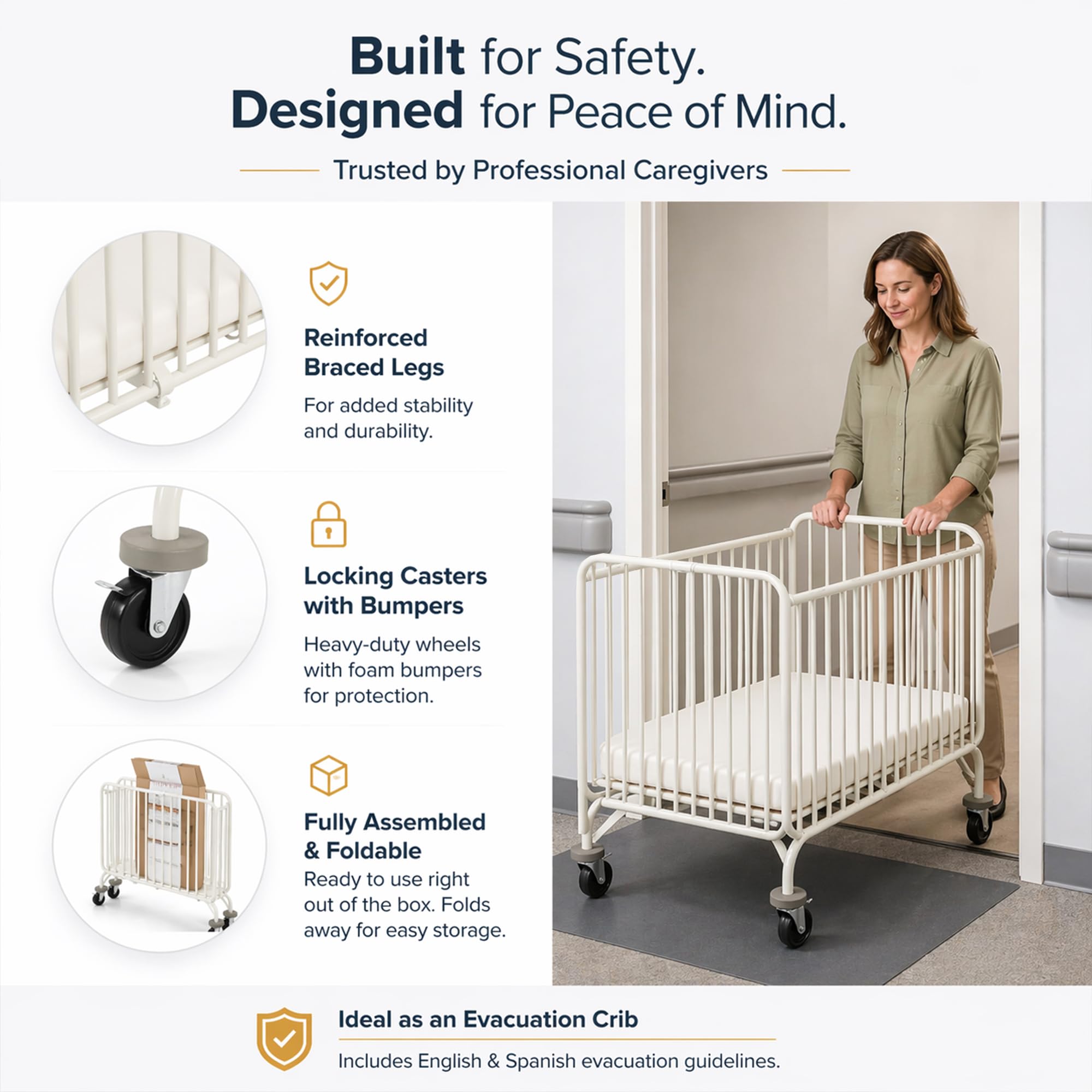 L.A. Baby Deluxe Holiday MiniPortable Folding Metal Crib White product thumbnail 8