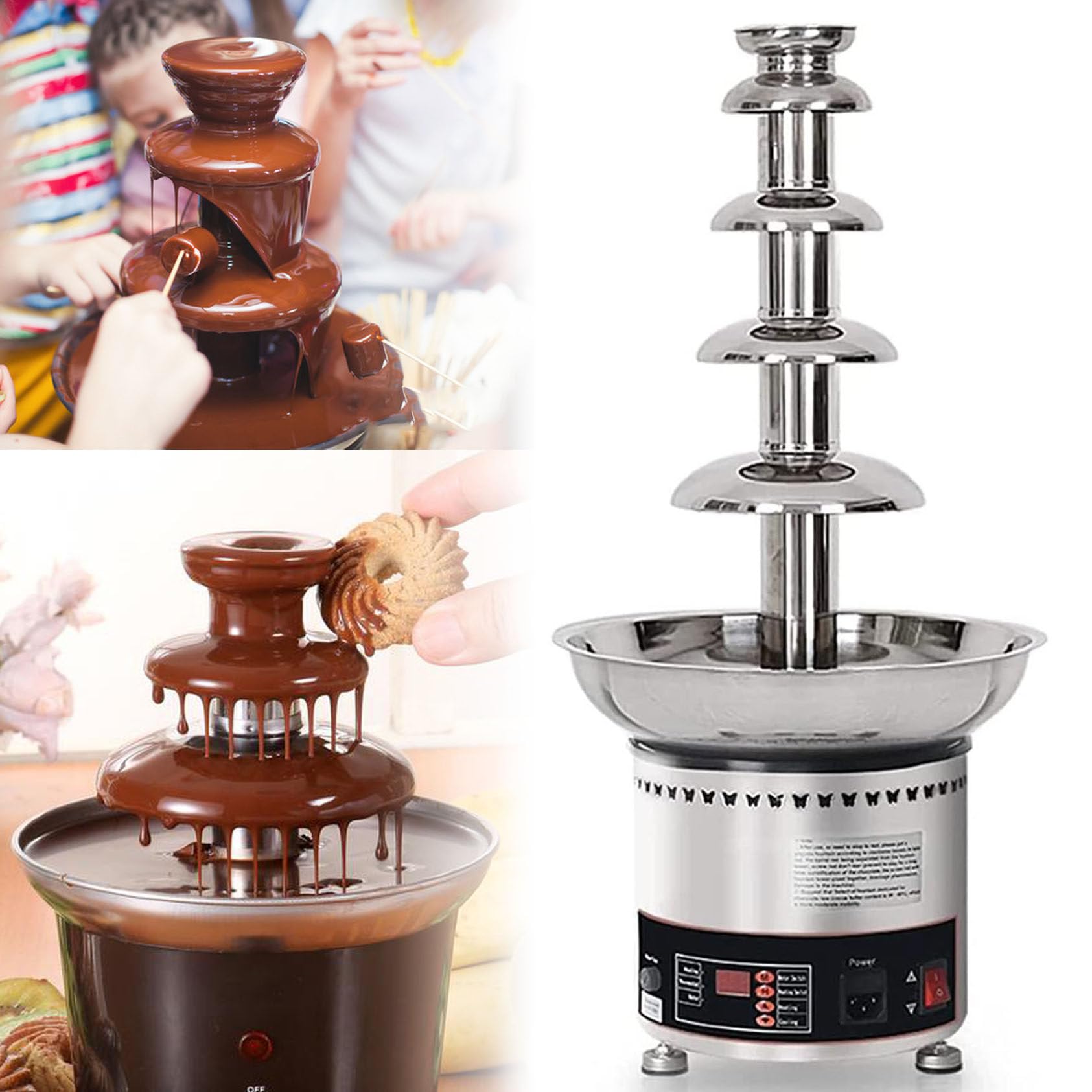 UMJIGF Chocolate Fountains,4/5/6Tiers Electric Chocolate Fountain Stainless Steel Fondue Waterfall Melting Machine with Temperature Control for Party Restaurant Wedding Buffet,5Tier