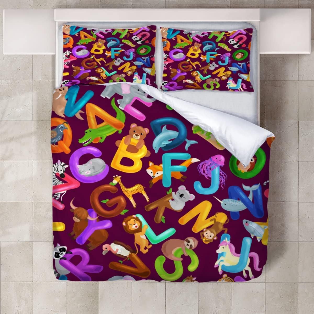 3D Printed Duvet Cover ABC Education Pattern Printed Bedding Duvet Cover with Zipper Closure Soft Microfiber（240x220cm）