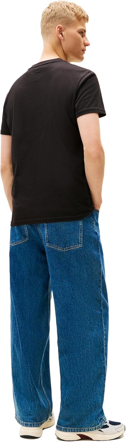 Tommy Jeans Mens Short Sleeve Cotton Graphic T-Shirts with Big Flag Logo Design - Image 4