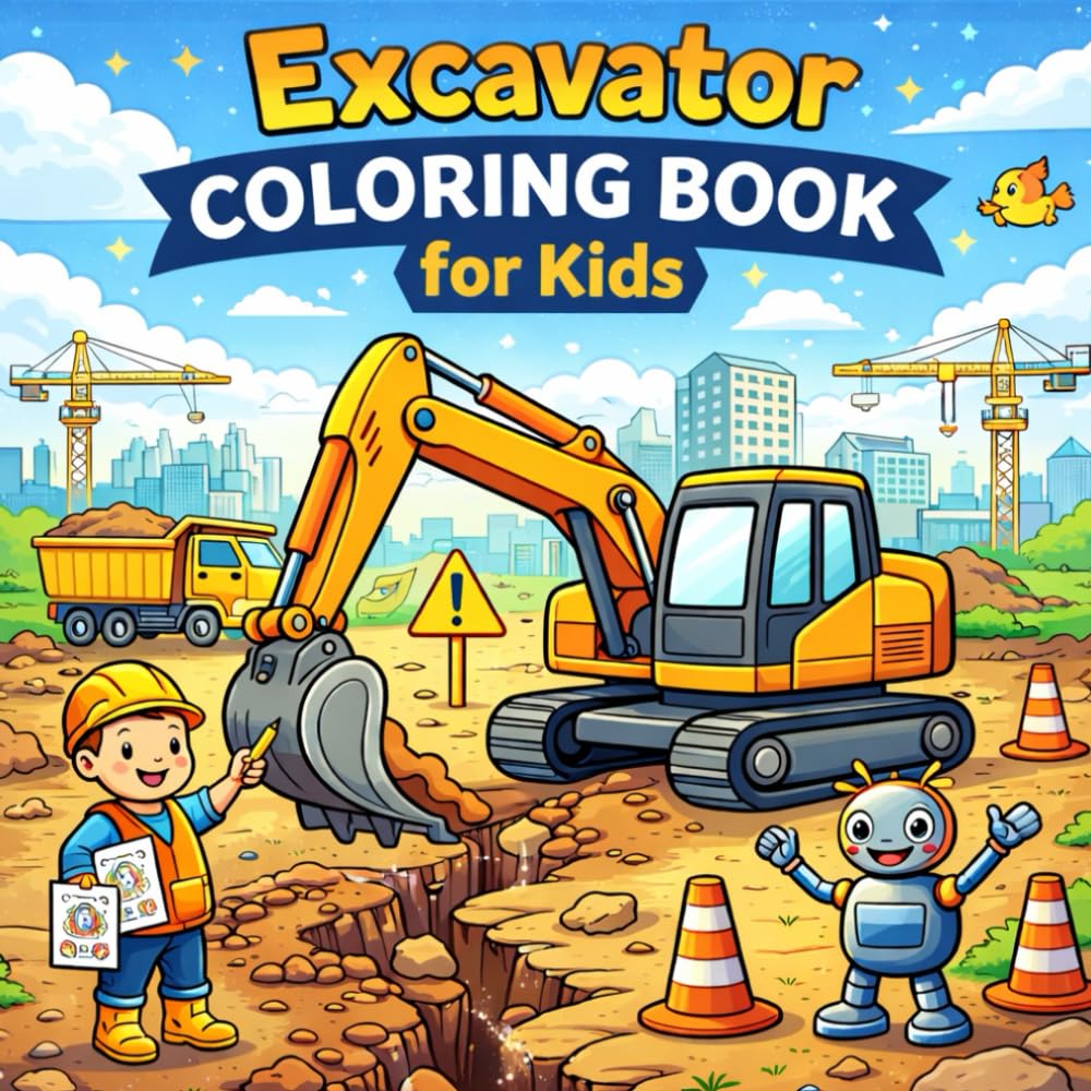 Excavator coloring book for kids: A Fun Construction Site Adventure with Barnaby the Digger — Easy Large Print Pages for Toddlers and Preschoolers Ages 3-7