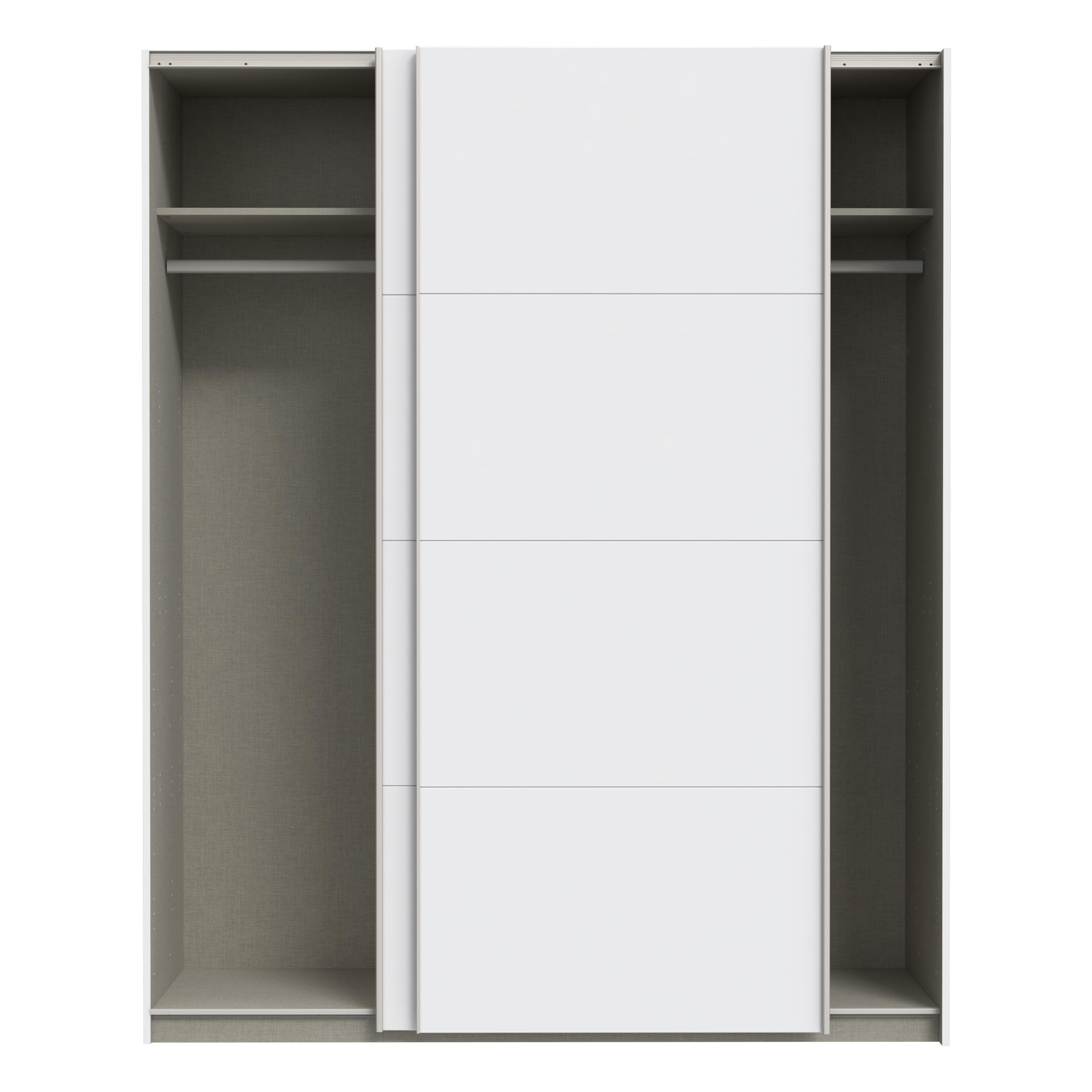Forte Schach & MATT 2 weißer Kleiderschrank 170 180, moderner Schwebetürenschrank, 2-türig, Holzwerkstoff, Weiß Matt, 170,3 cm breit x 210,5 cm hoch x 61,2 cm tief