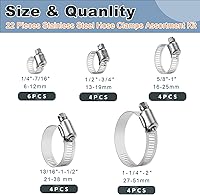 Vista 2 de Kit surtido de 22 abrazaderas de manguera de acero inoxidable de alta calidad, abrazaderas de engranaje helicoidal, abrazaderas de manguera pequeñas