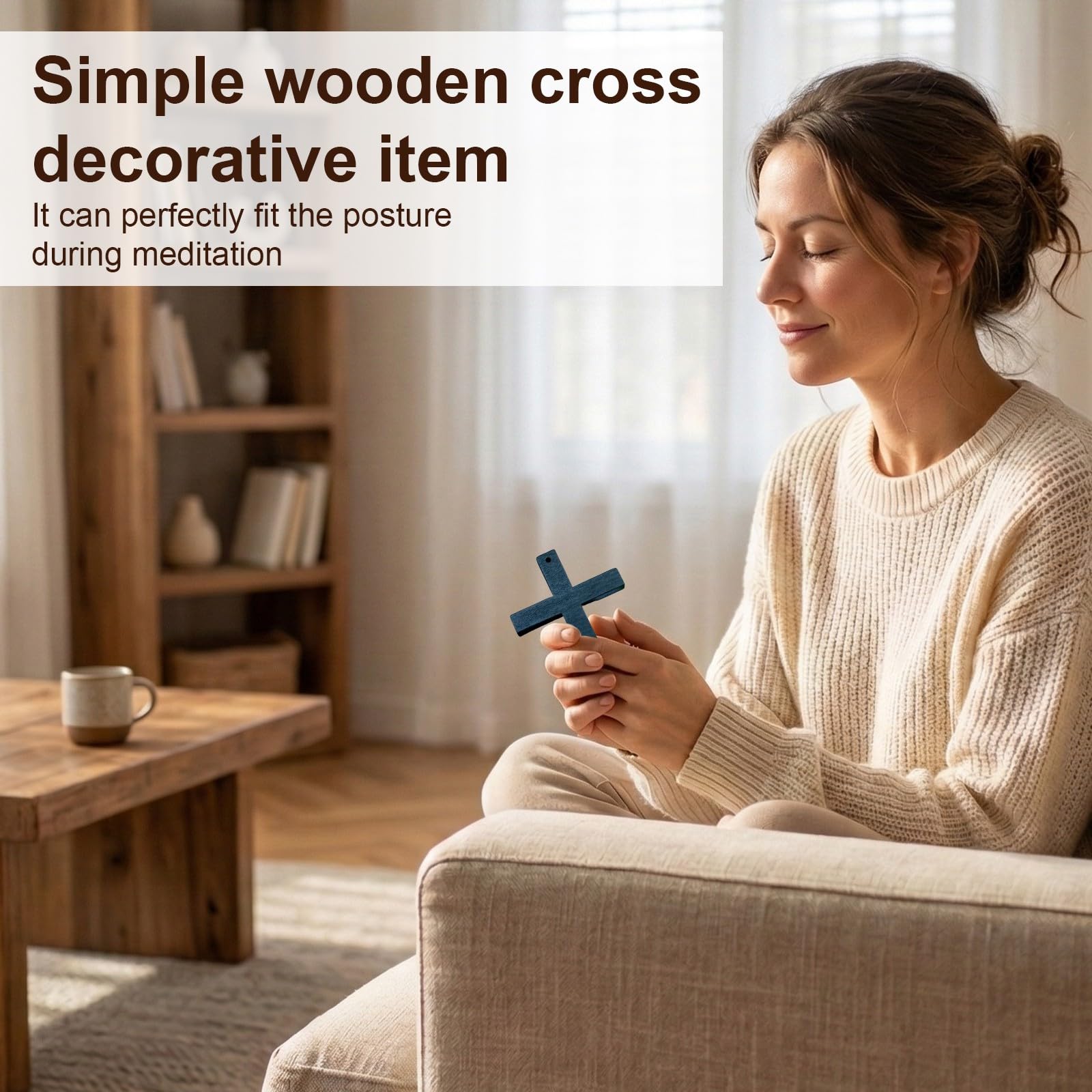 Croix en Bois Décorative Chrétienne 3 Pièces avec Trou Fixation Murale 10.5x6.7cm pour Maison Salon Église Cadeau Baptême