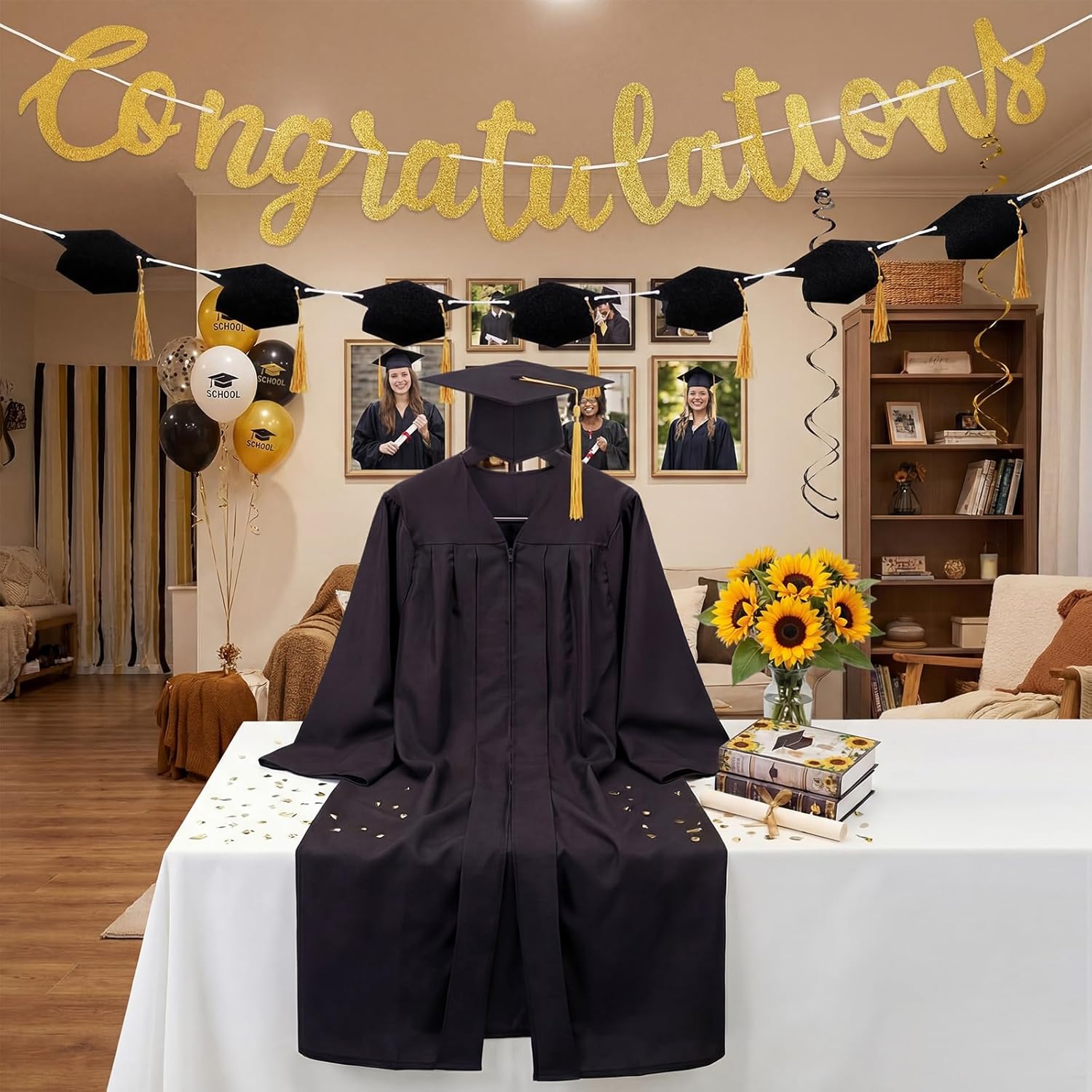 Xuhal Graduation Cap and Gown Display Stand with Banner Adjustable 20-34 Inch Garment Hanger Graduation Gown Jersey Display Rack Shirt Mannequin Stand for Grad Clothing Dress Party Supplies