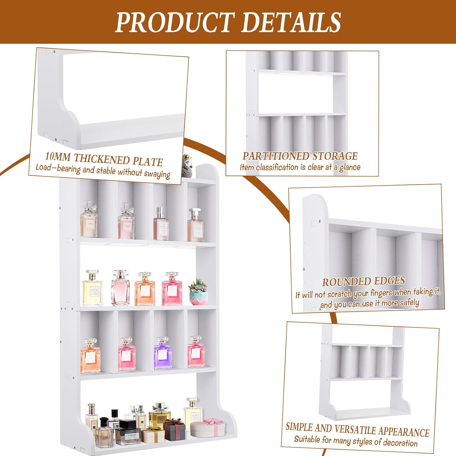 Perfume Organizer Cologne Display Case - Perfume Organizer Cologne Stand - Multi-Tier Partition Trinket Shelf for Fragrances, Cosmetics, Collectibles, Figures, Miniatures and Shot Glasses (White)