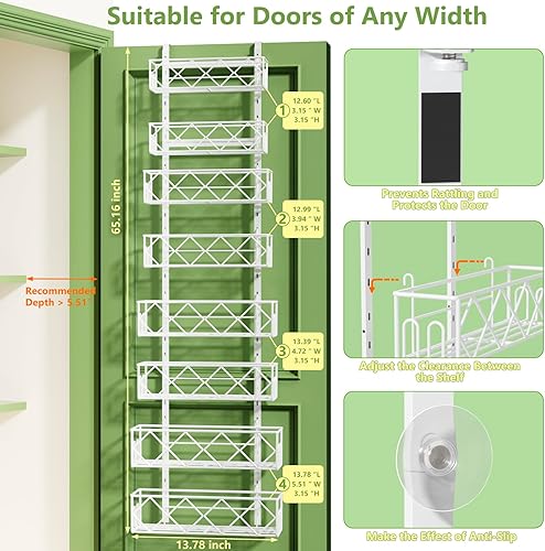 Miniatura 2 de Organizador de despensa sobre la puerta, cestas ajustables de 8 niveles para colgar especias, estante angosto, 13.78 pulgadas de ancho x 65.16