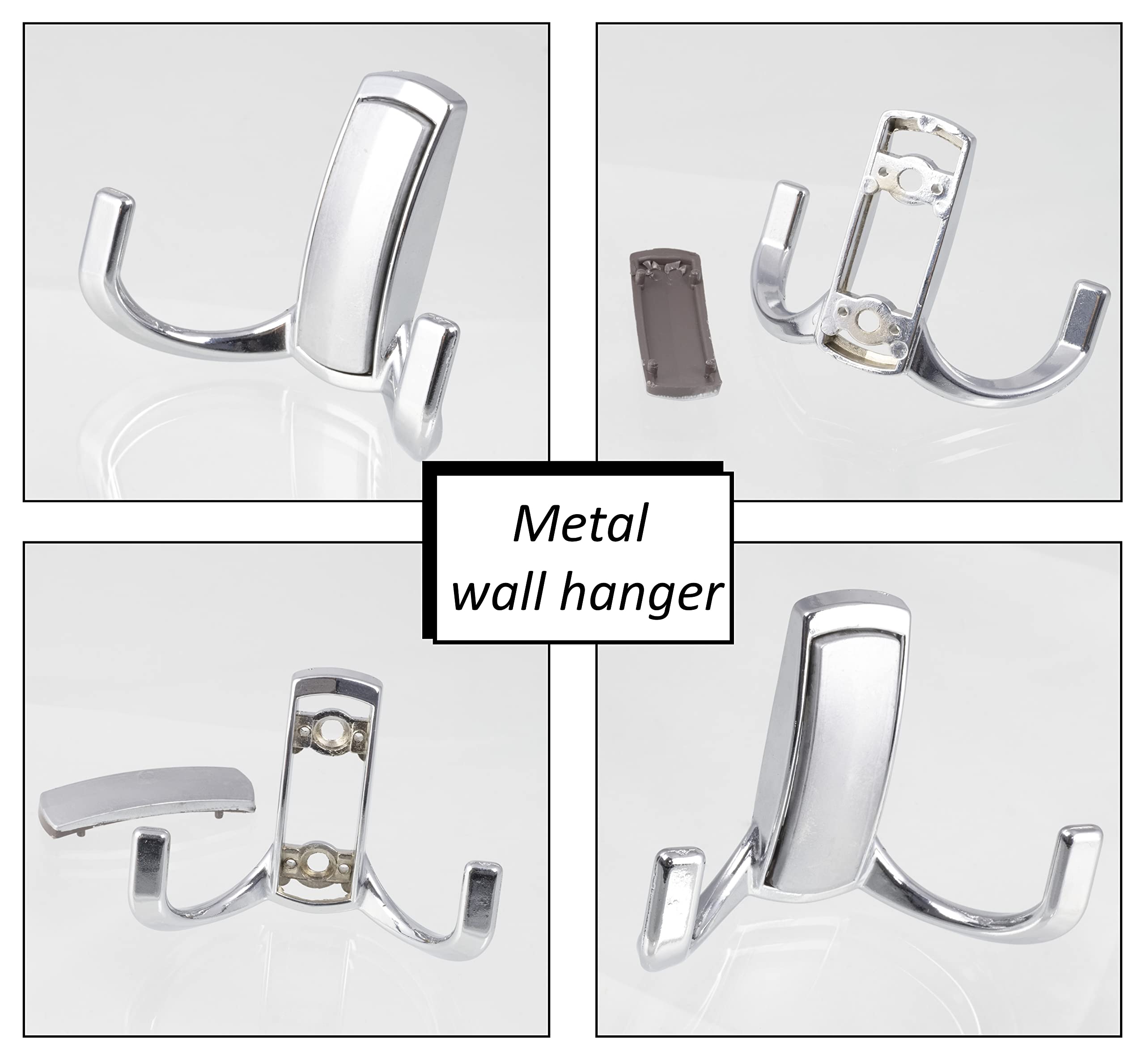 AERZETIX 2er Set Doppel-Wandhaken – 100x22x55 Mm, Matt Silber, Metall, Für Handtücher, Bademäntel, Hüte