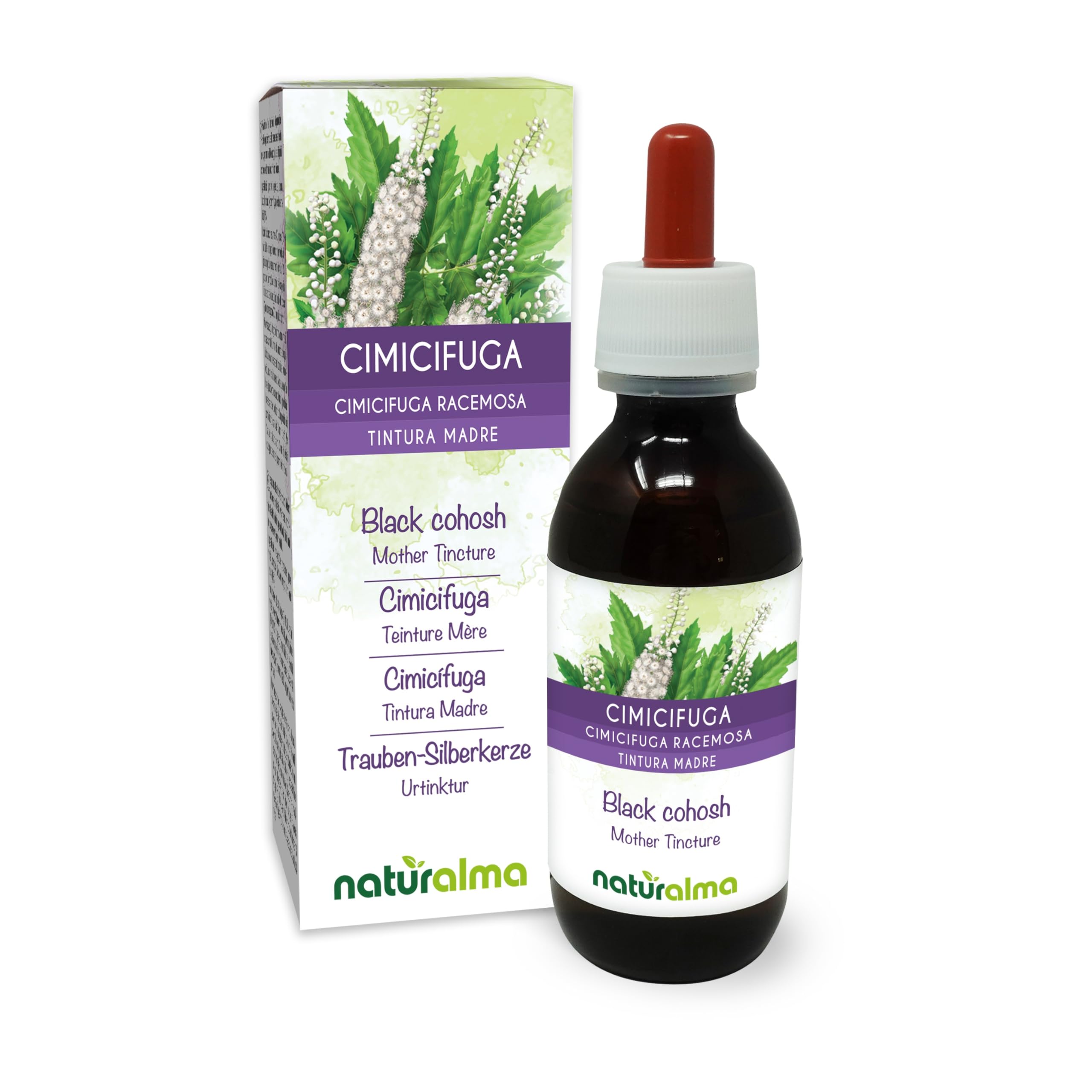 Cimicifuga (Cimicifuga racemosa o Actaea racemosa) rizomi Tintura Madre analcoolica Naturalma - Estratto liquido gocce 120 ml - Integratore alimentare - Vegano