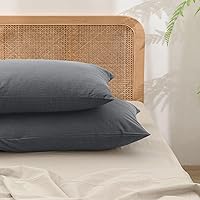Vista 17 de BESTOUCH Funda de almohada 100% algodón lavado para cabello y piel, tacto de lino, suave, cómoda, transpirable, juego de 2 fundas de almohada