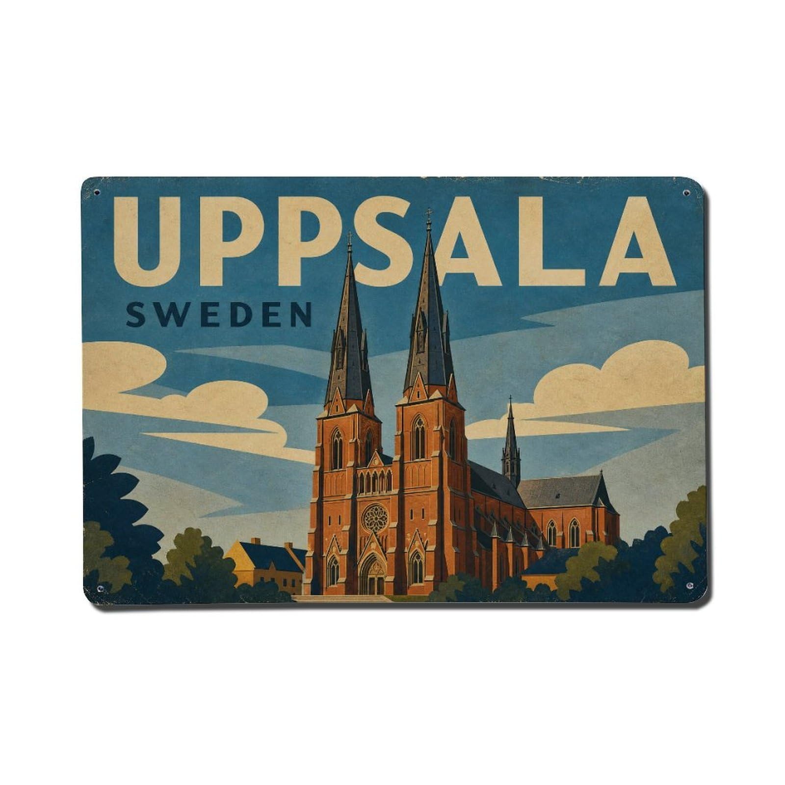 Retro Travel Sweden Uppsala Metal Tin Sign Plaque Wall Decor for Cafe, Club Bar, Office, Garden Metal Poster 8x12Inch