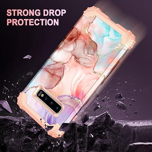 Miniatura 5 de Casetego Funda compatible con Galaxy S10, diseño floral de tres capas, híbrida, resistente, a prueba de golpes, funda protectora de cuerpo completo