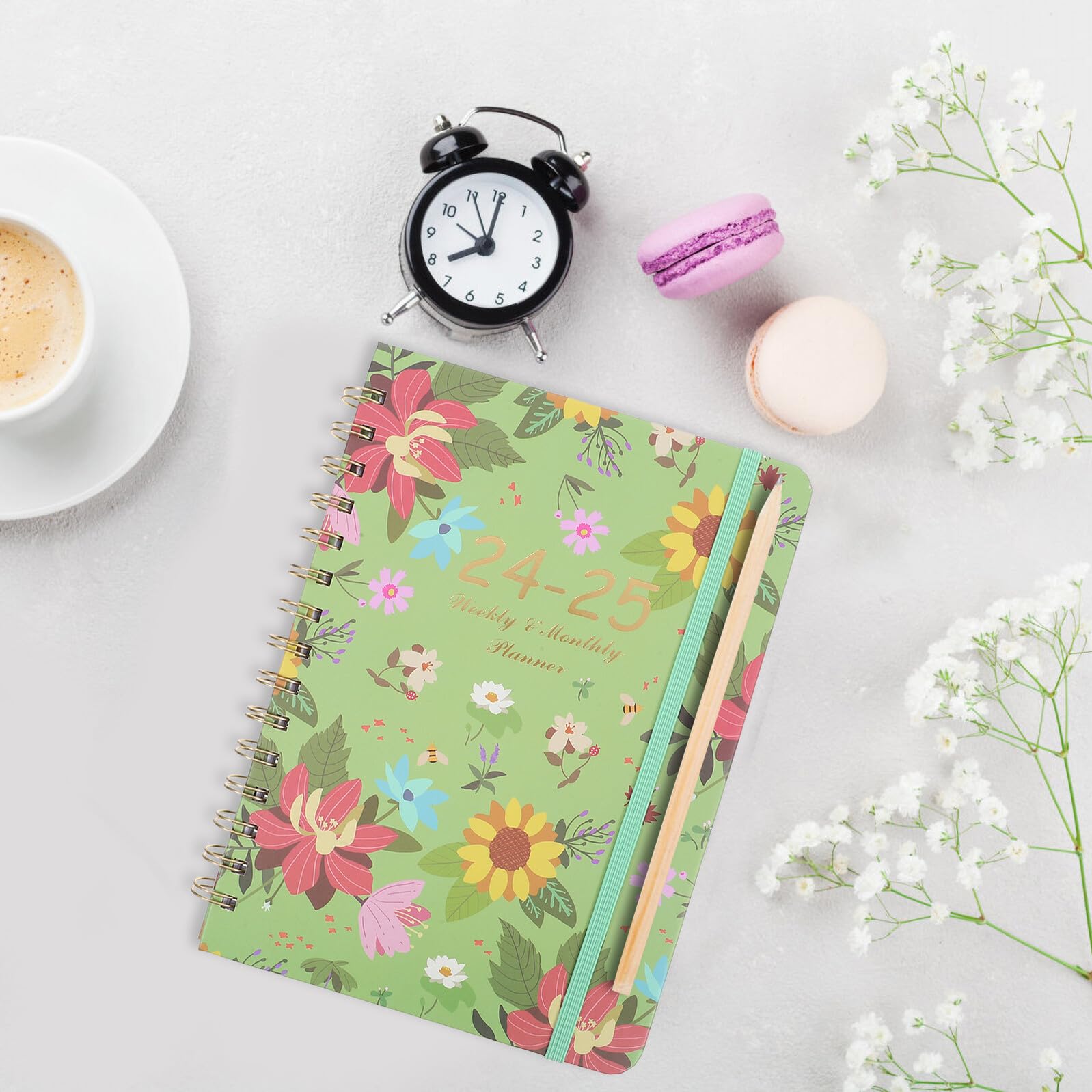 DOITOOL Agenda con Diseño Floral Elegante Planificador Semanal y Mensual Lista de Tareas Cuaderno con Encuadernación de Doble Espiral para Oficina y Uso Diario