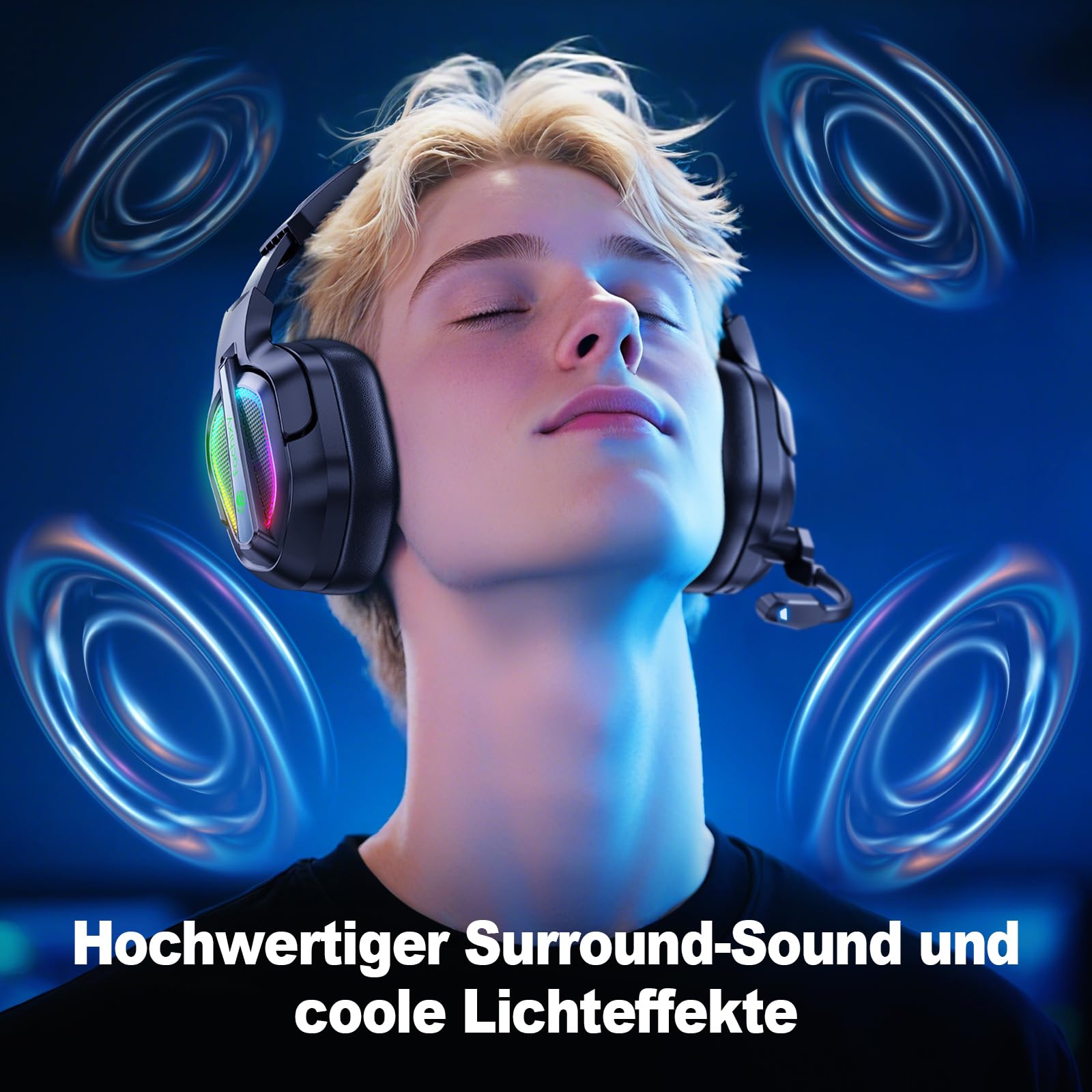 Fachixy FC200 Wireless Gaming Headset, 2.4GHz Bluetooth 5.4 Headset mit Mikrofon für PS5, PS4, PC, Switch, Gaming Kopfhörer Kabellos, Geringe Latenz Noise Cancelling, mit LED Licht, 50H Akkulaufzeit