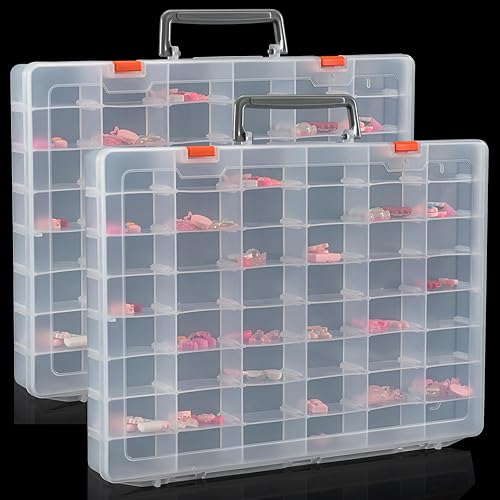 Udefineit 2 Pack Large 48 Grids Clear Plastic Organizer Boxes with Adjustable Dividers, Jewlery Storages Bead Organizers Rock Collection Boxes,
