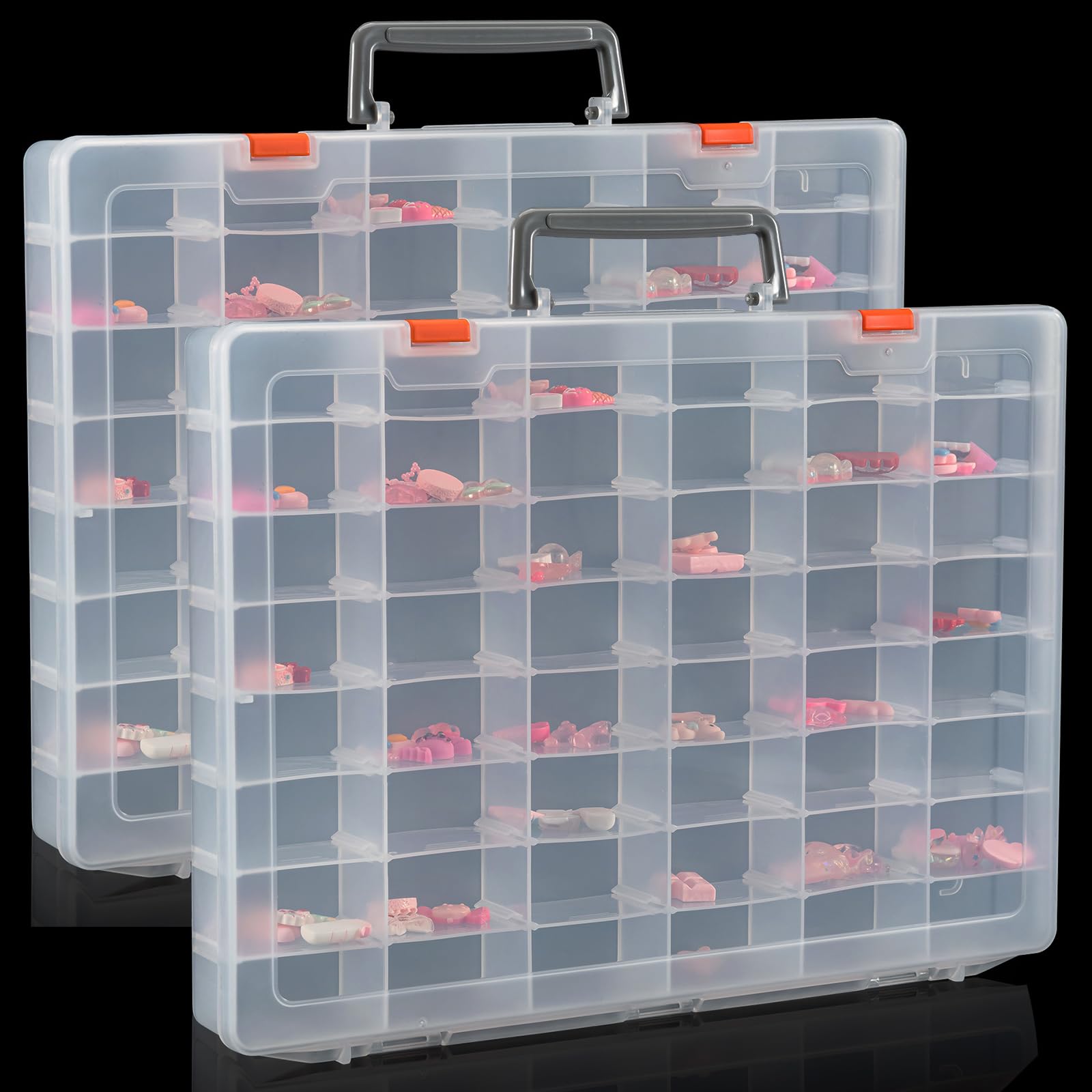 Udefineit Paquete de 2 cajas organizadoras grandes de plástico transparente de 48 rejillas con separadores ajustables, organizadores de cuentas, cajas de colección de rocas, contenedores de
