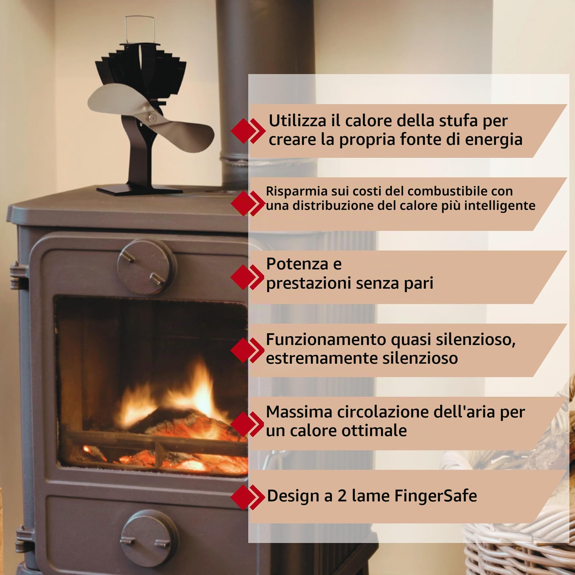 Ecofan AirMax - Ventilatore per stufa - Design classico potente - 175 CFM - Ideale per stufe a legna - Ventilatore termico per una circolazione dell'aria efficiente e risparmio di combustibile